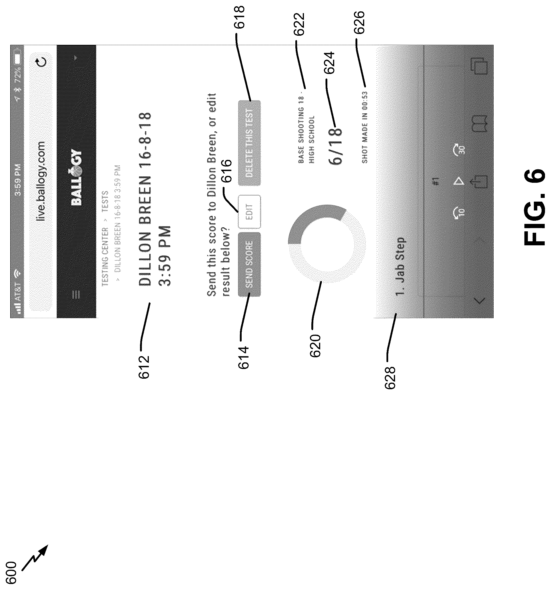 Patent US12564764 Figure 6 – System and method of basketball testing