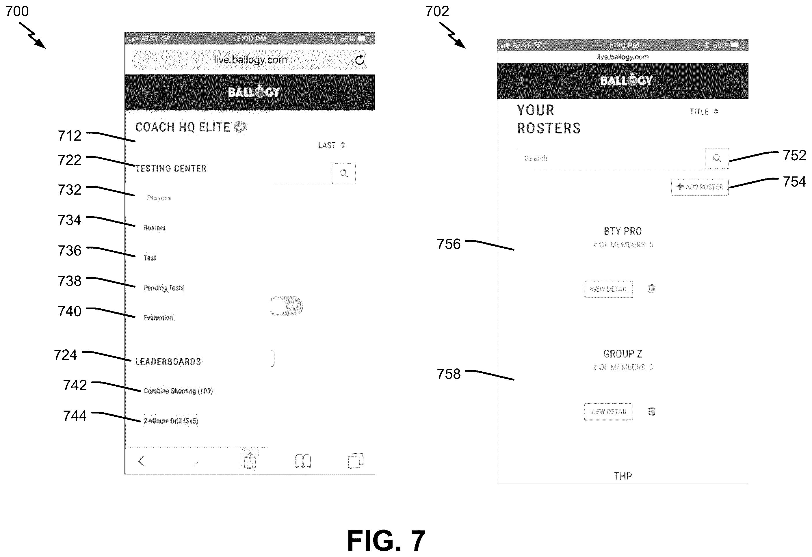 Patent US12564764 Figure 7 – System and method of basketball testing