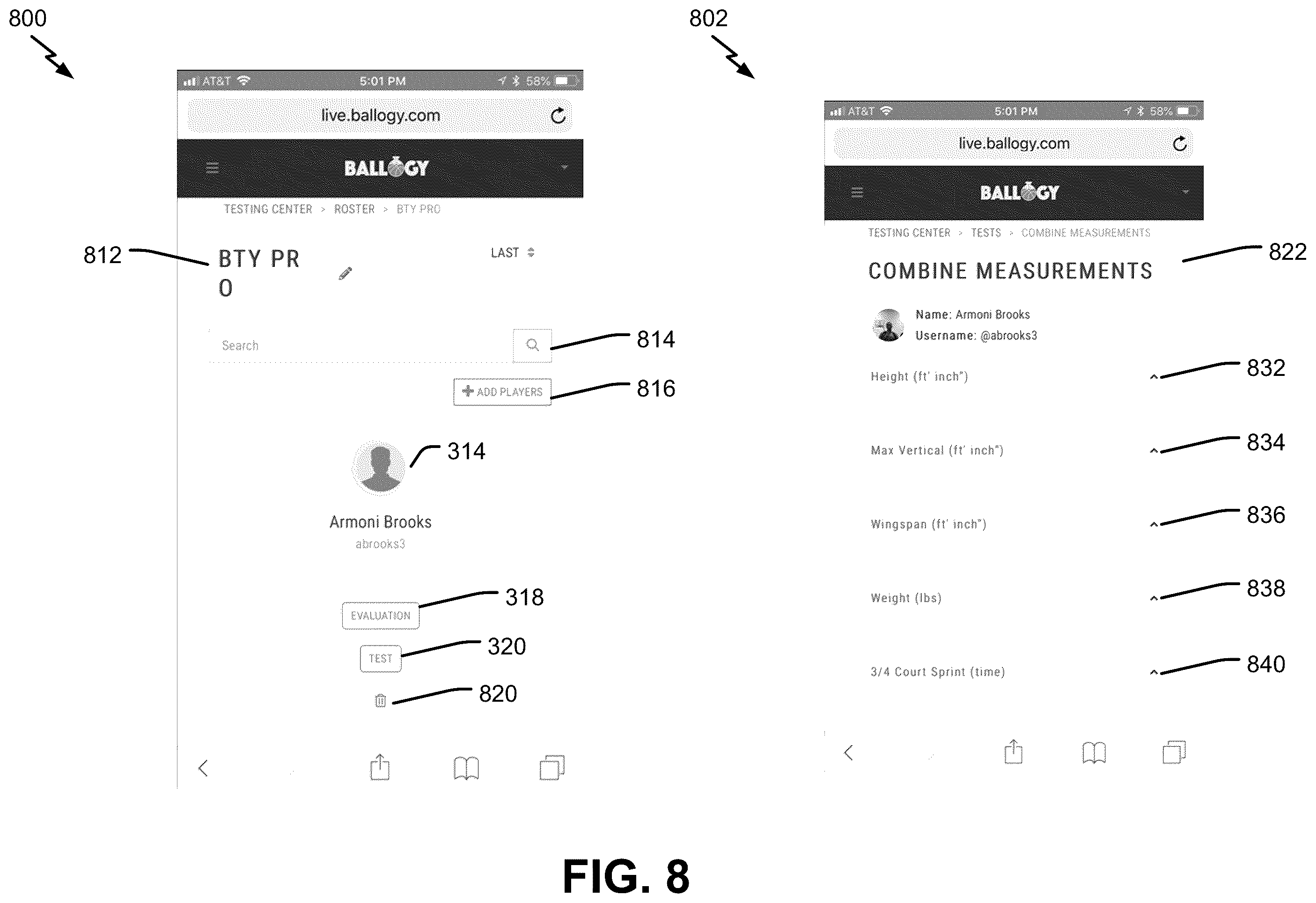 Patent US12564764 Figure 8 – System and method of basketball testing