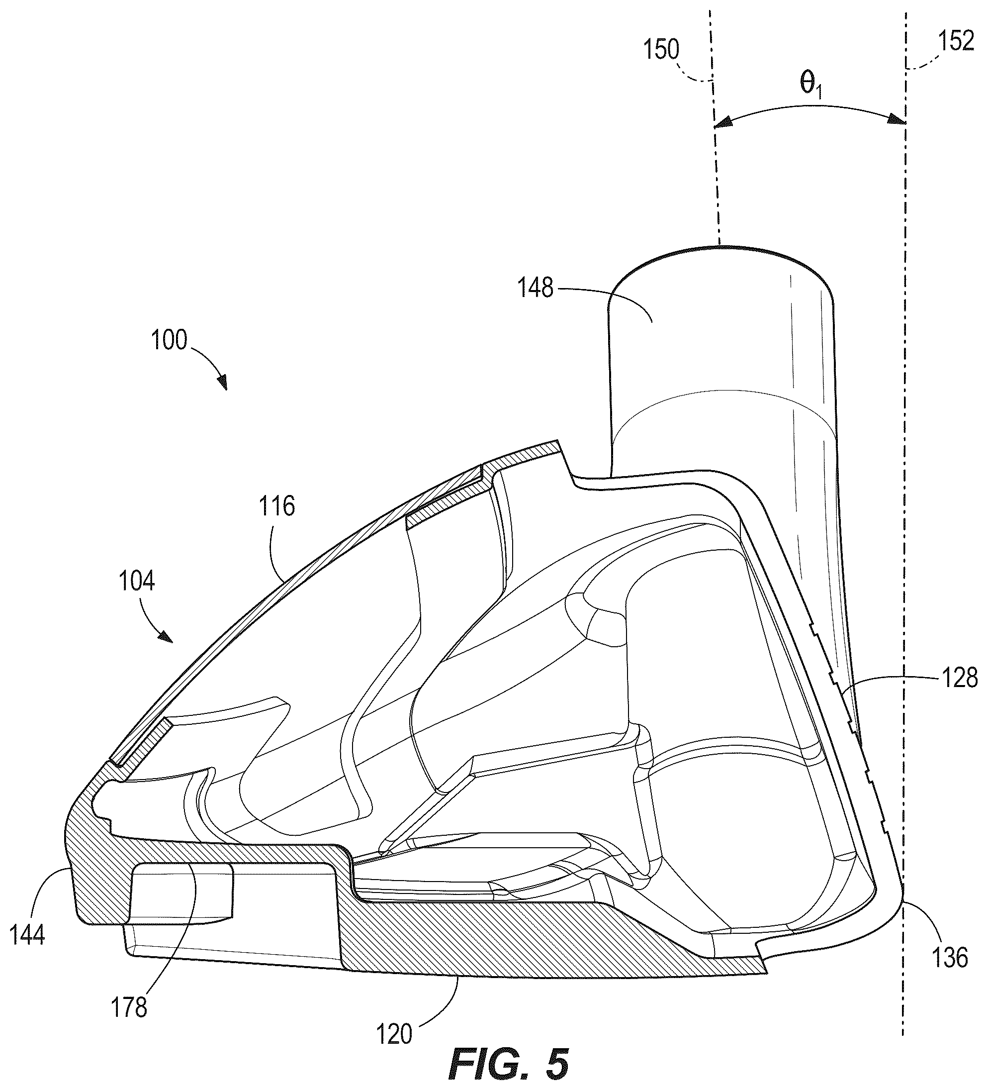 Patent US12564770 Figure 5 – Golf club head with hosel tilt