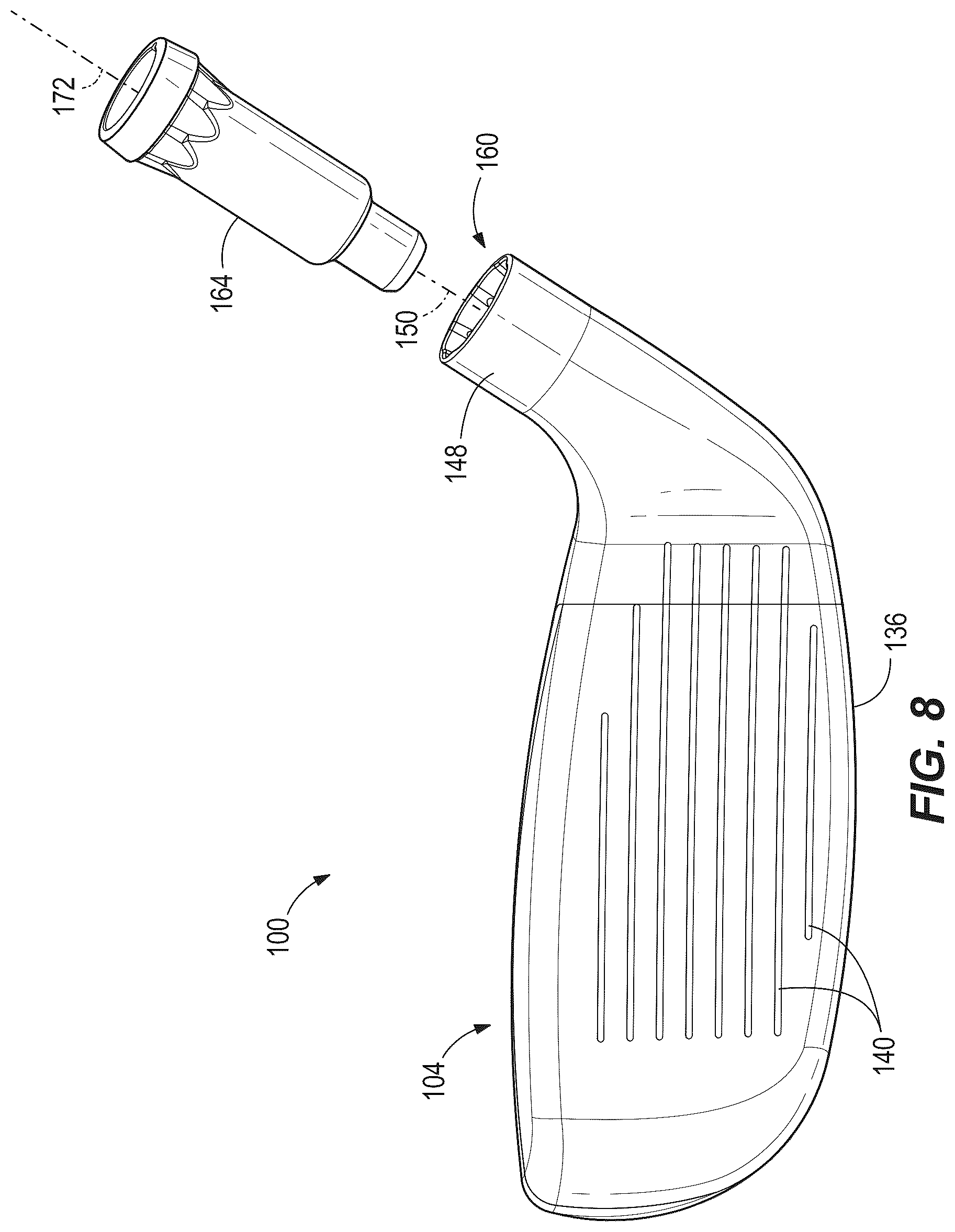 Patent US12564770 Figure 7 – Golf club head with hosel tilt