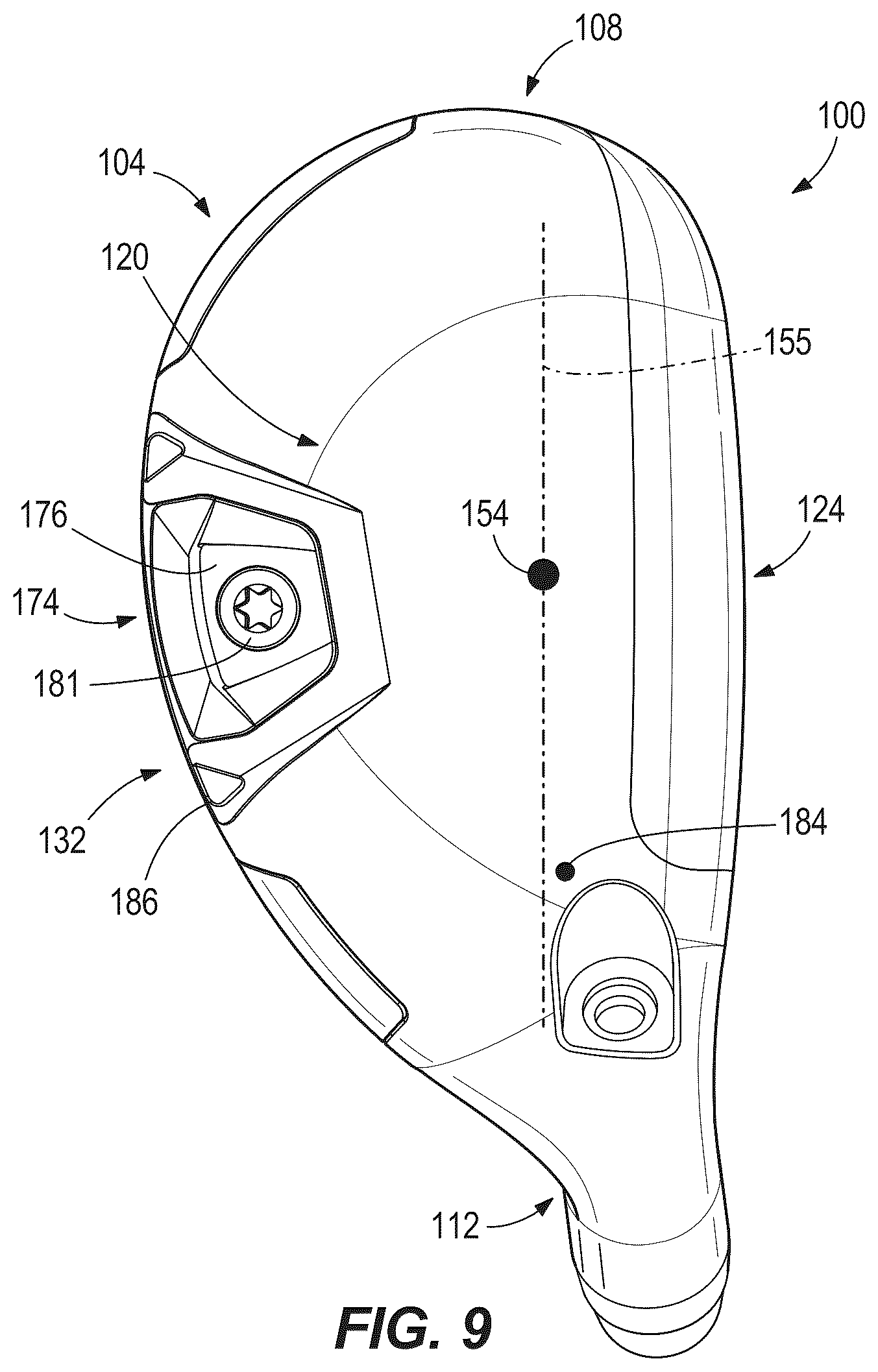 Patent US12564770 Figure 8 – Golf club head with hosel tilt