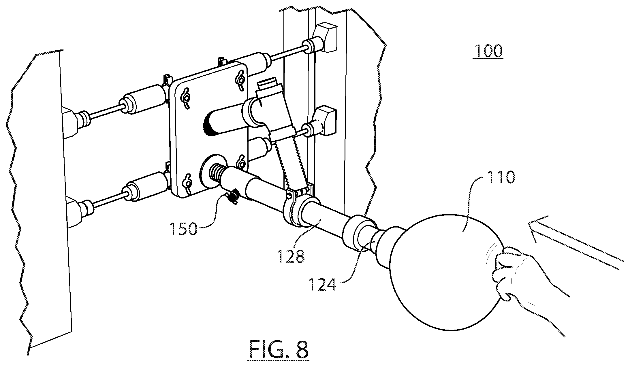 Patent US12564773 Figure 8 – Door or wall mount pro training boxing device