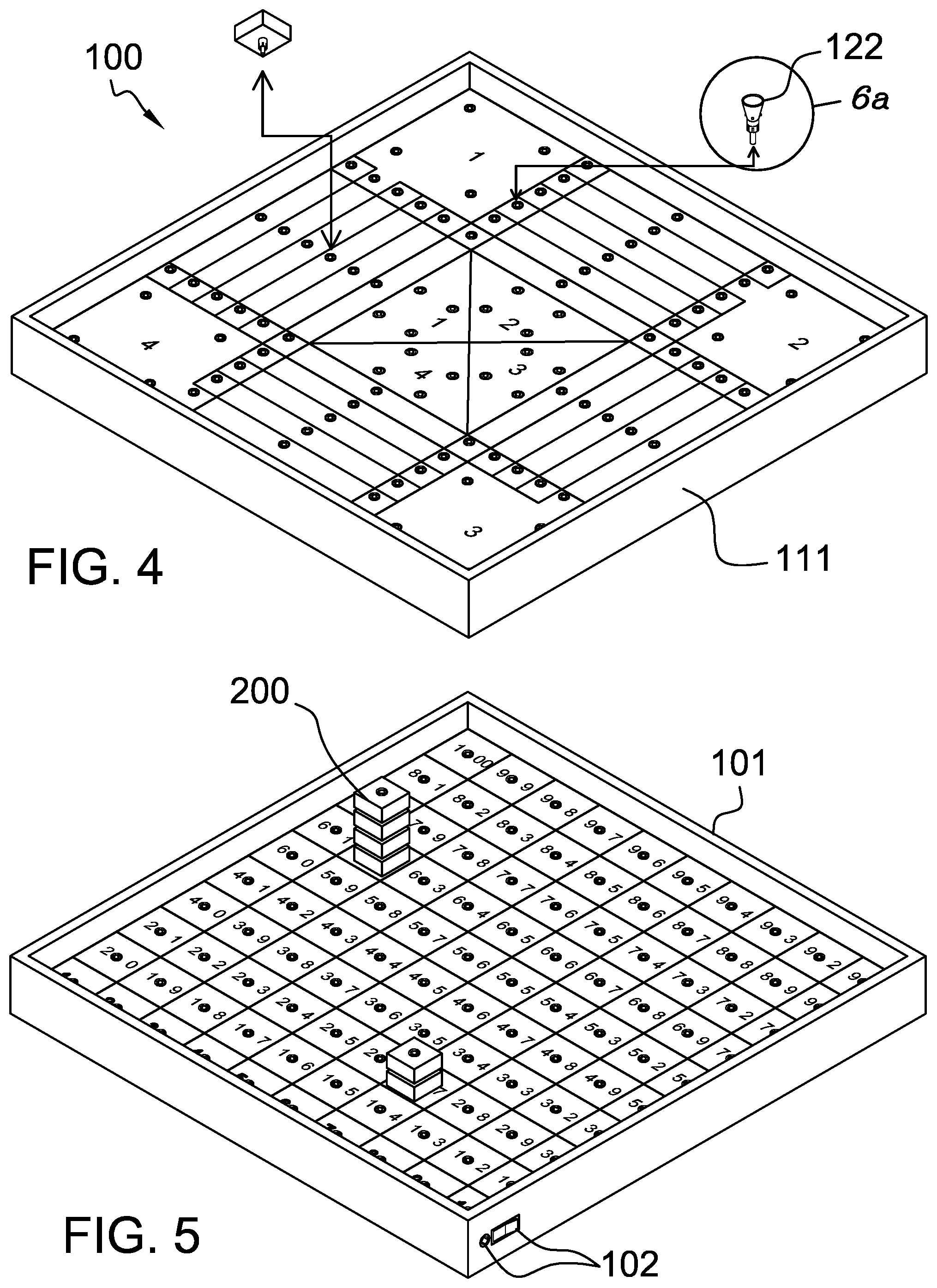 Patent US12564780 Figure 4 – Illuminated game board with stackable play pieces