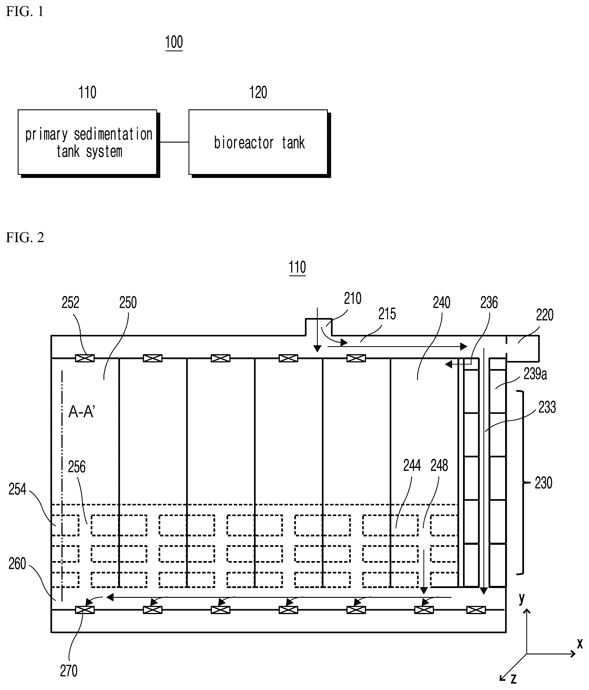 Patent US12564798 Figure 1 – Sedimentation tank system including high-rate filtration part and capable of primary treatment of sewage and wastewater, flow equalization, and treatment of wet weather flow