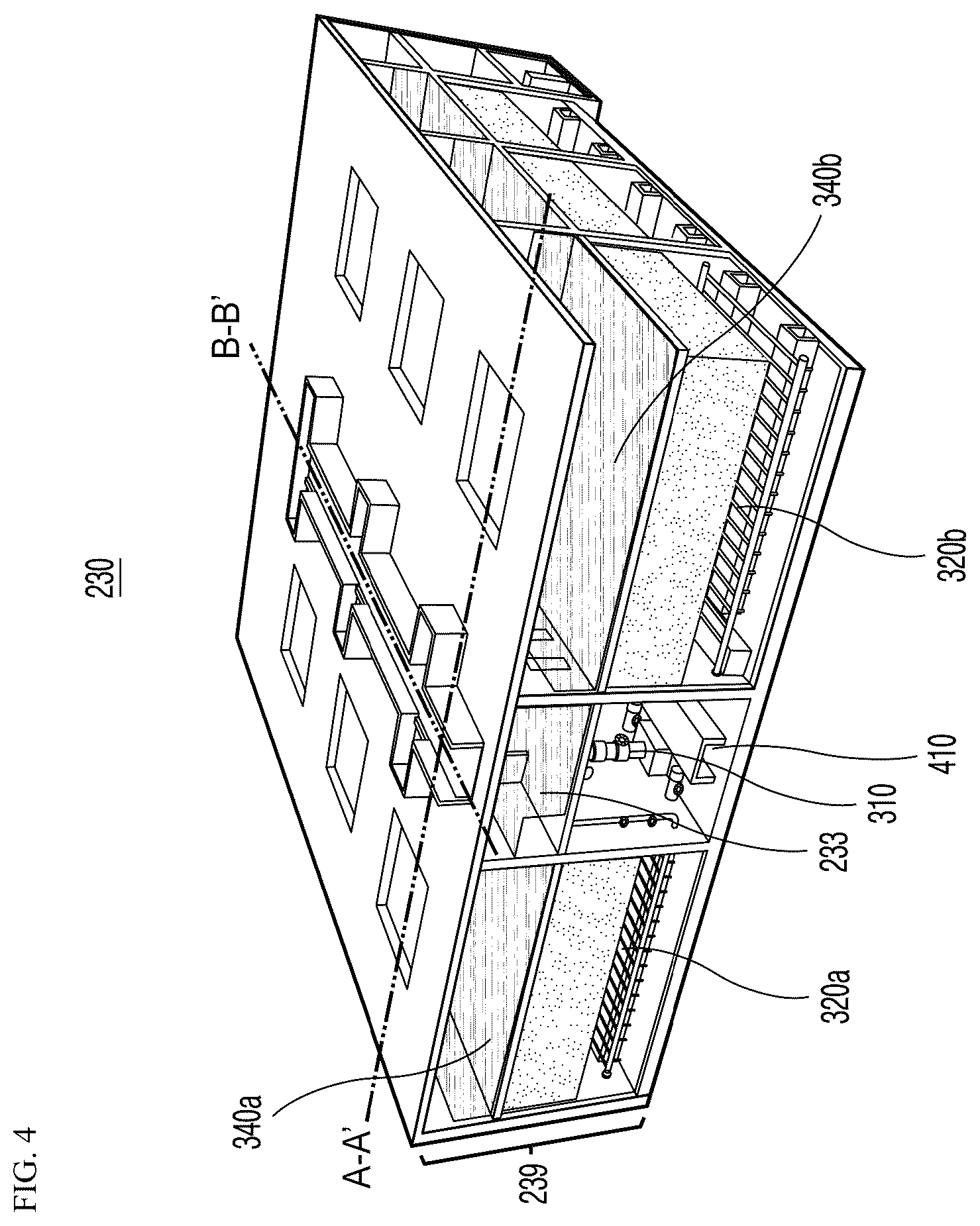 Patent US12564798 Figure 3 – Sedimentation tank system including high-rate filtration part and capable of primary treatment of sewage and wastewater, flow equalization, and treatment of wet weather flow