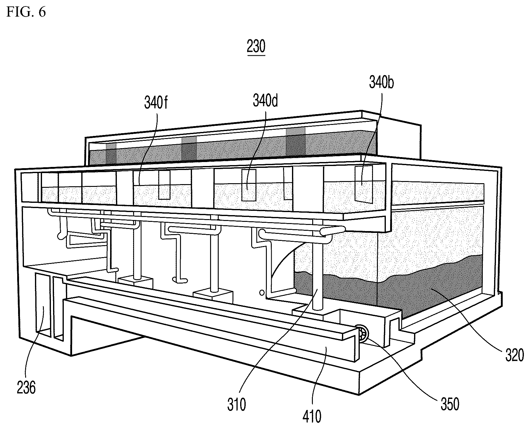 Patent US12564798 Figure 5 – Sedimentation tank system including high-rate filtration part and capable of primary treatment of sewage and wastewater, flow equalization, and treatment of wet weather flow