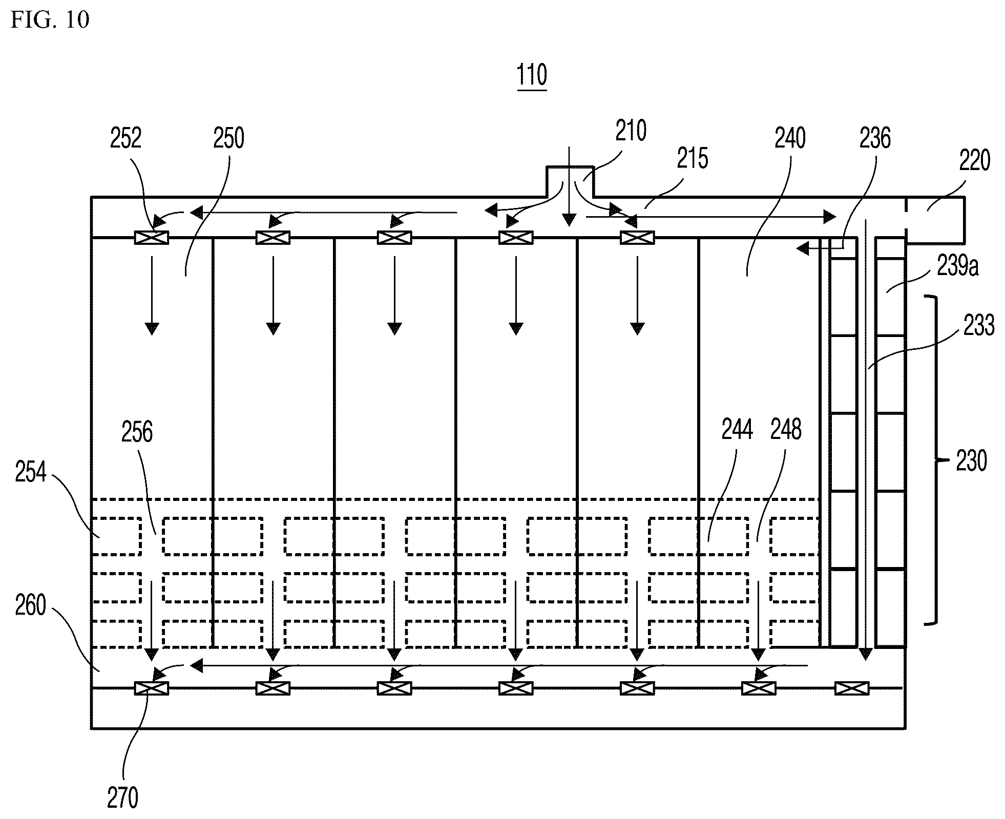 Patent US12564798 Figure 9 – Sedimentation tank system including high-rate filtration part and capable of primary treatment of sewage and wastewater, flow equalization, and treatment of wet weather flow