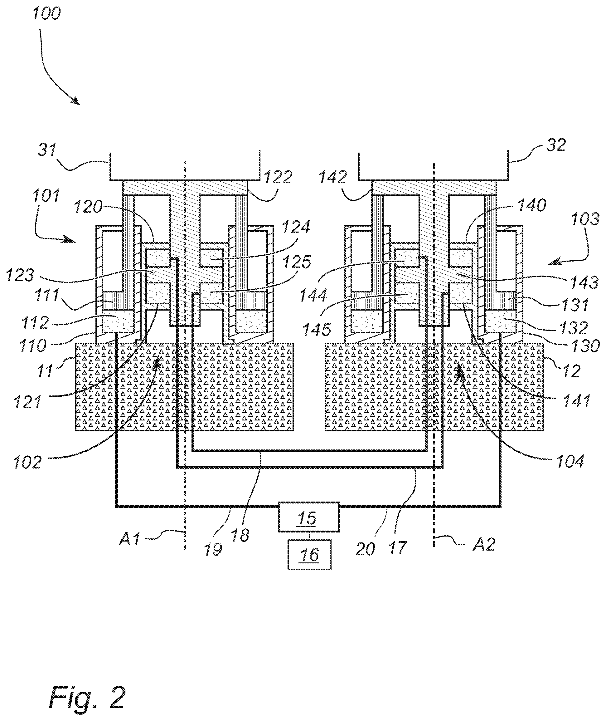 Patent US12564841 Figure 2 – Hydraulic system for a roller crusher