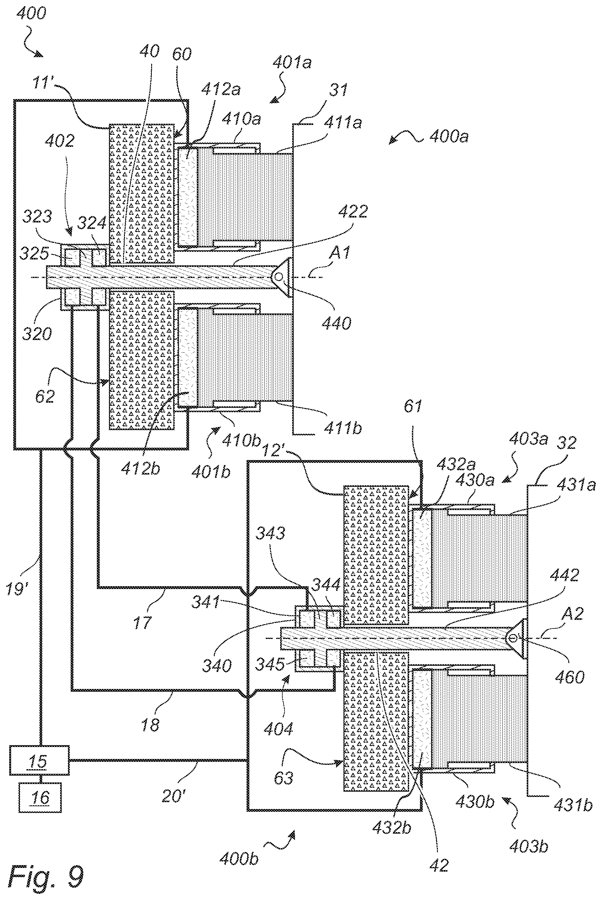 Patent US12564841 Figure 9 – Hydraulic system for a roller crusher
