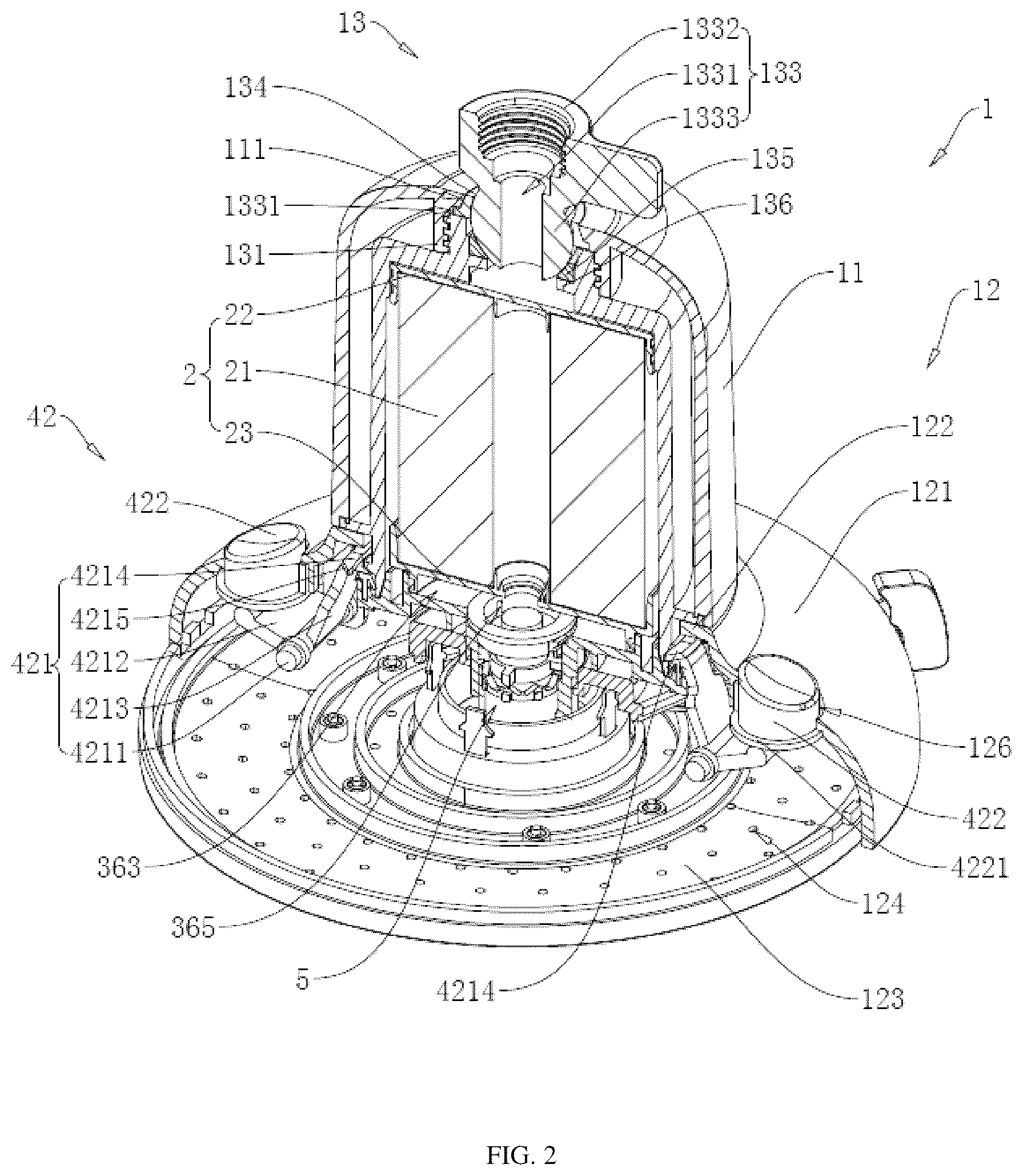 Patent US12564847 Figure 2 – Overhead shower