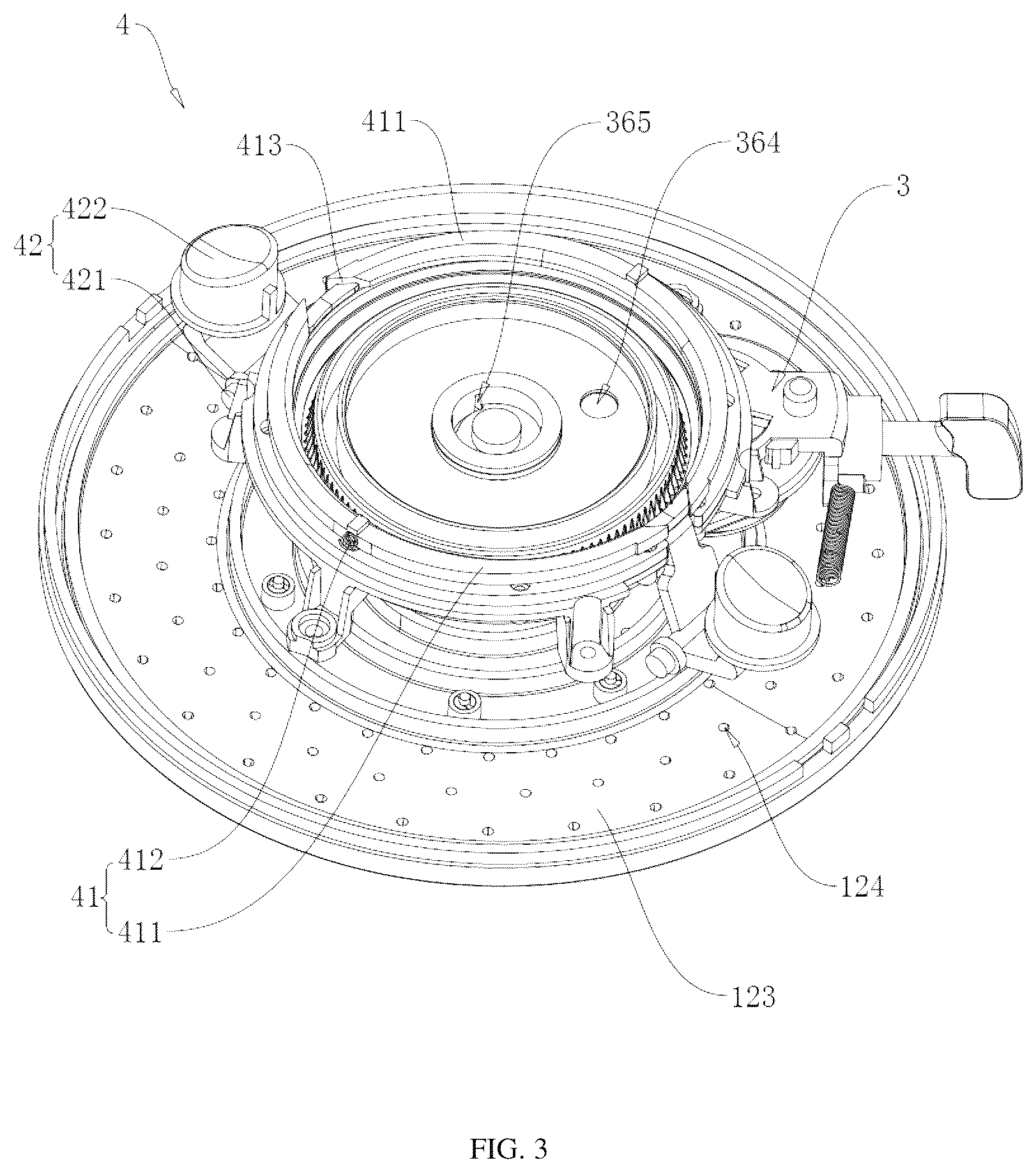Patent US12564847 Figure 3 – Overhead shower