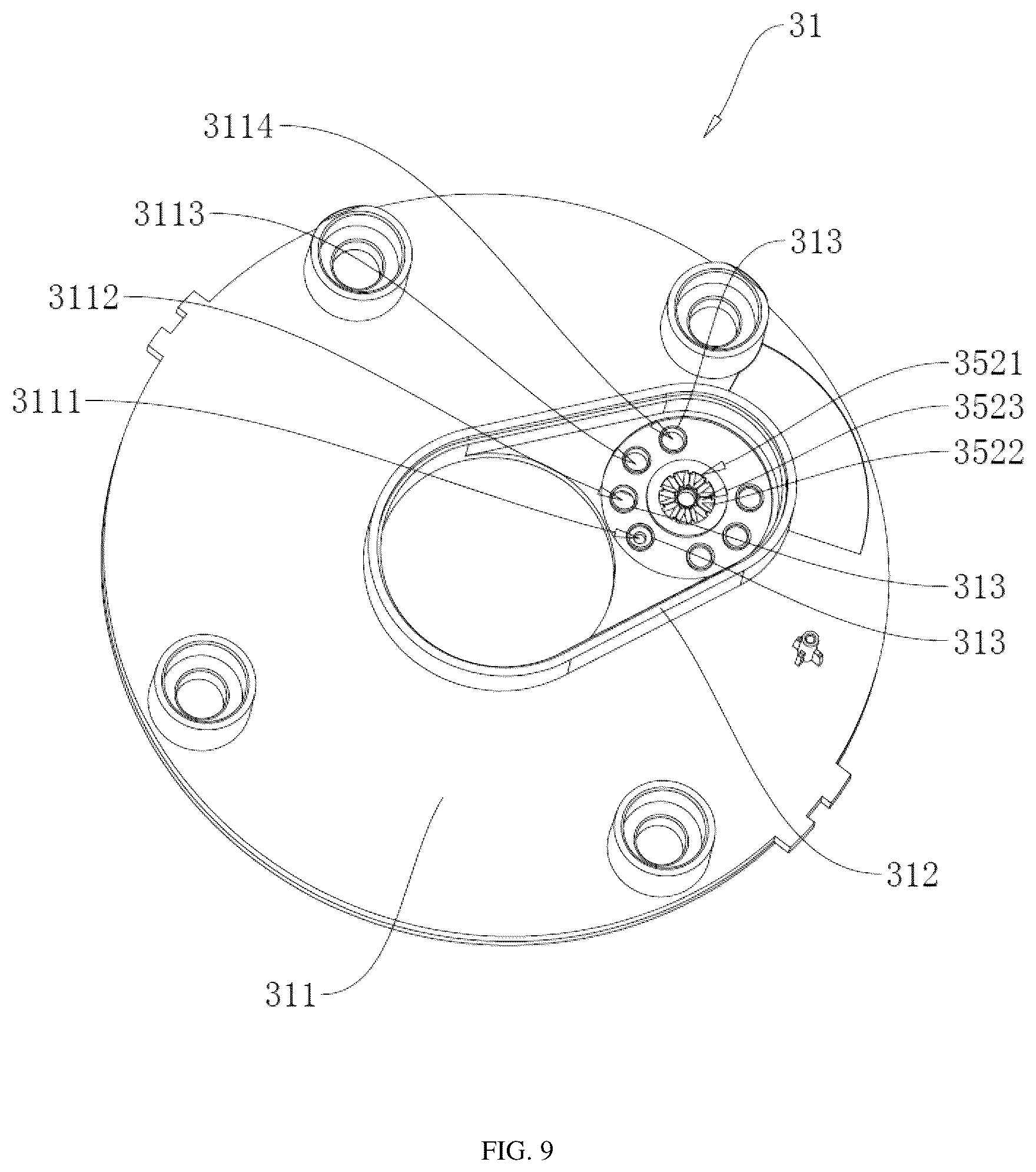 Patent US12564847 Figure 9 – Overhead shower