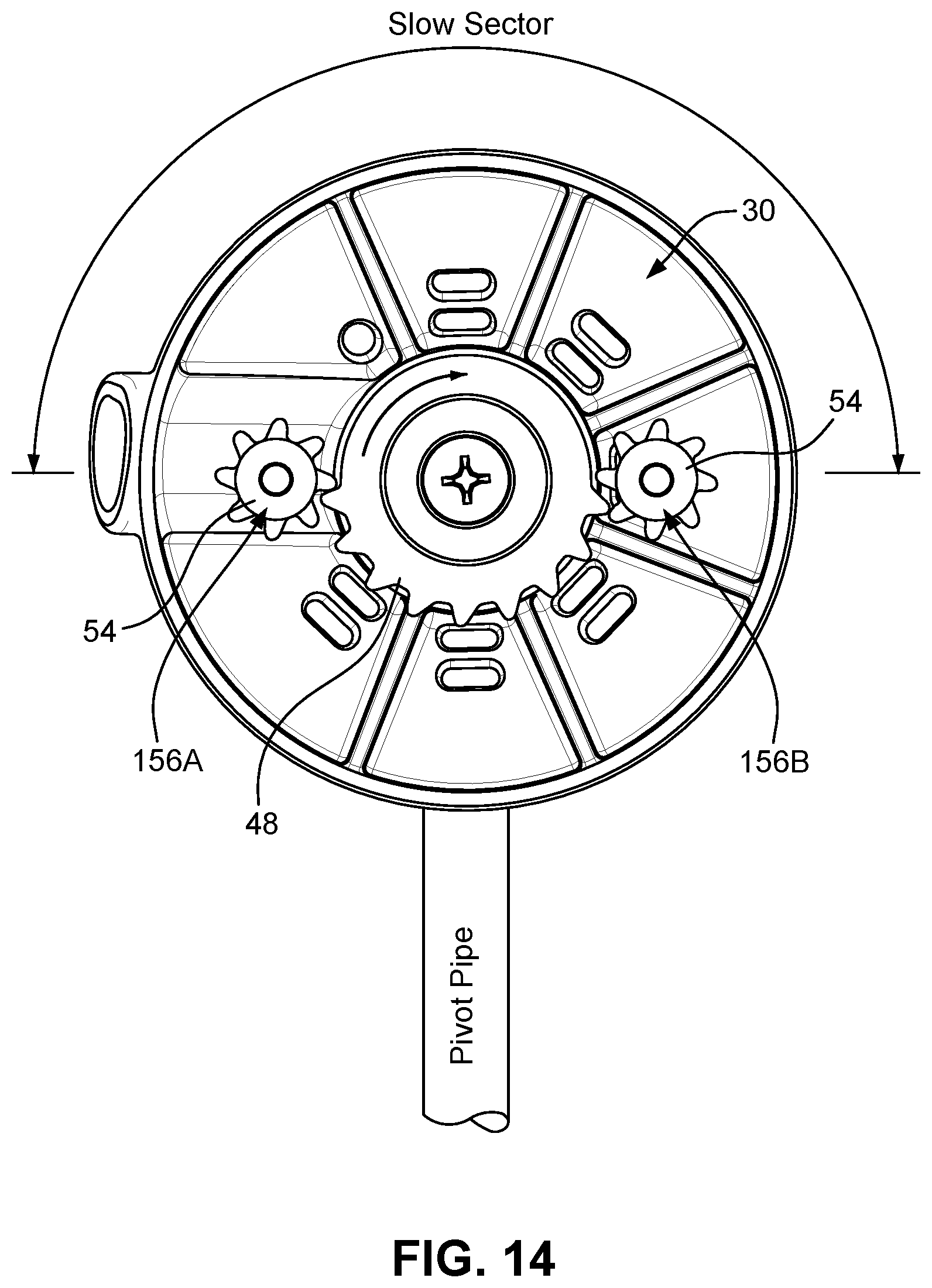Patent US12564848 Figure 13 – Irrigation sprinkler with multiple patterns and rotation speeds