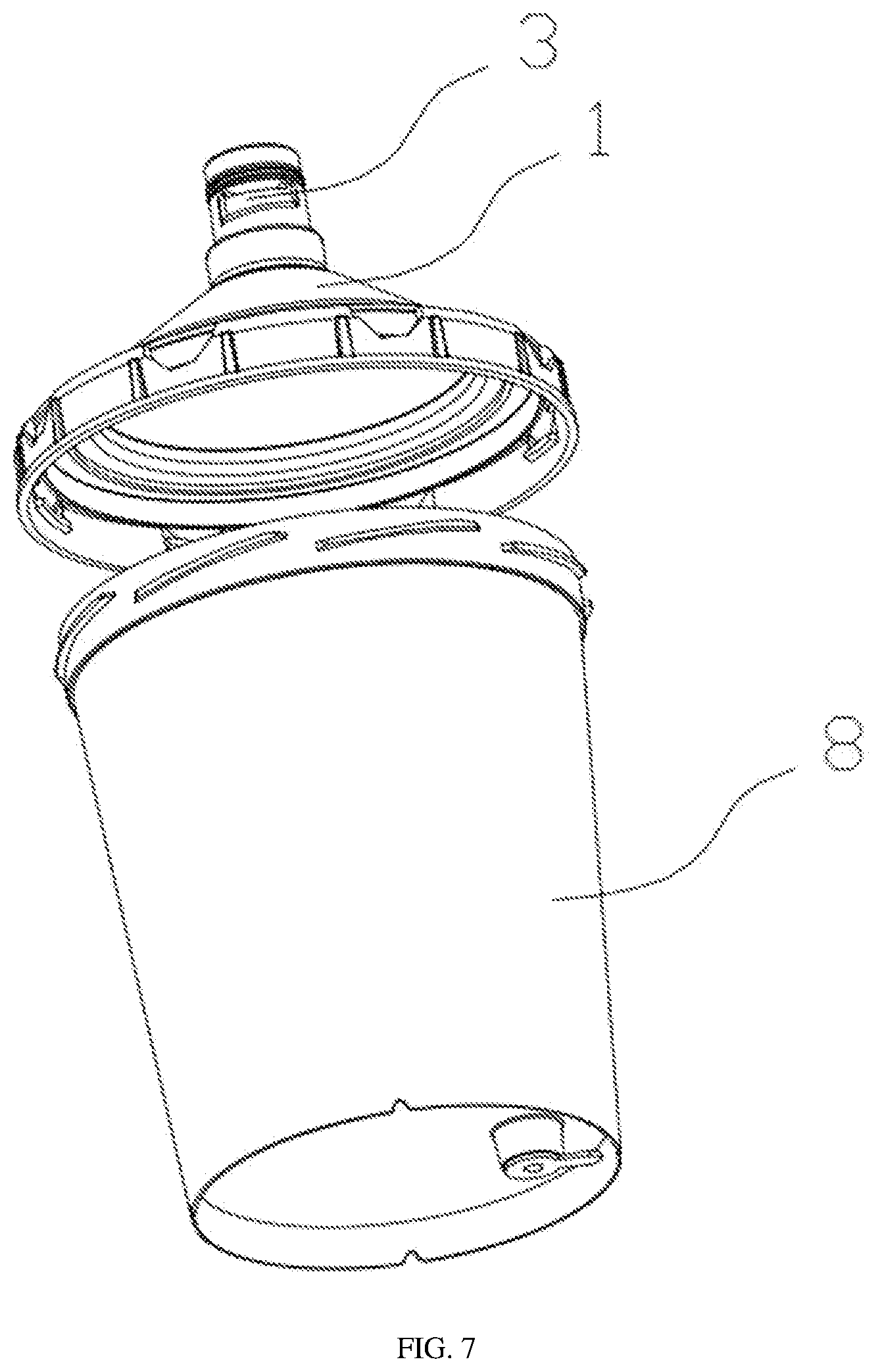 Patent US12564850 Figure 5 – Reservoir seal cover, reservoir connection mechanism for spray gun, and reservoir