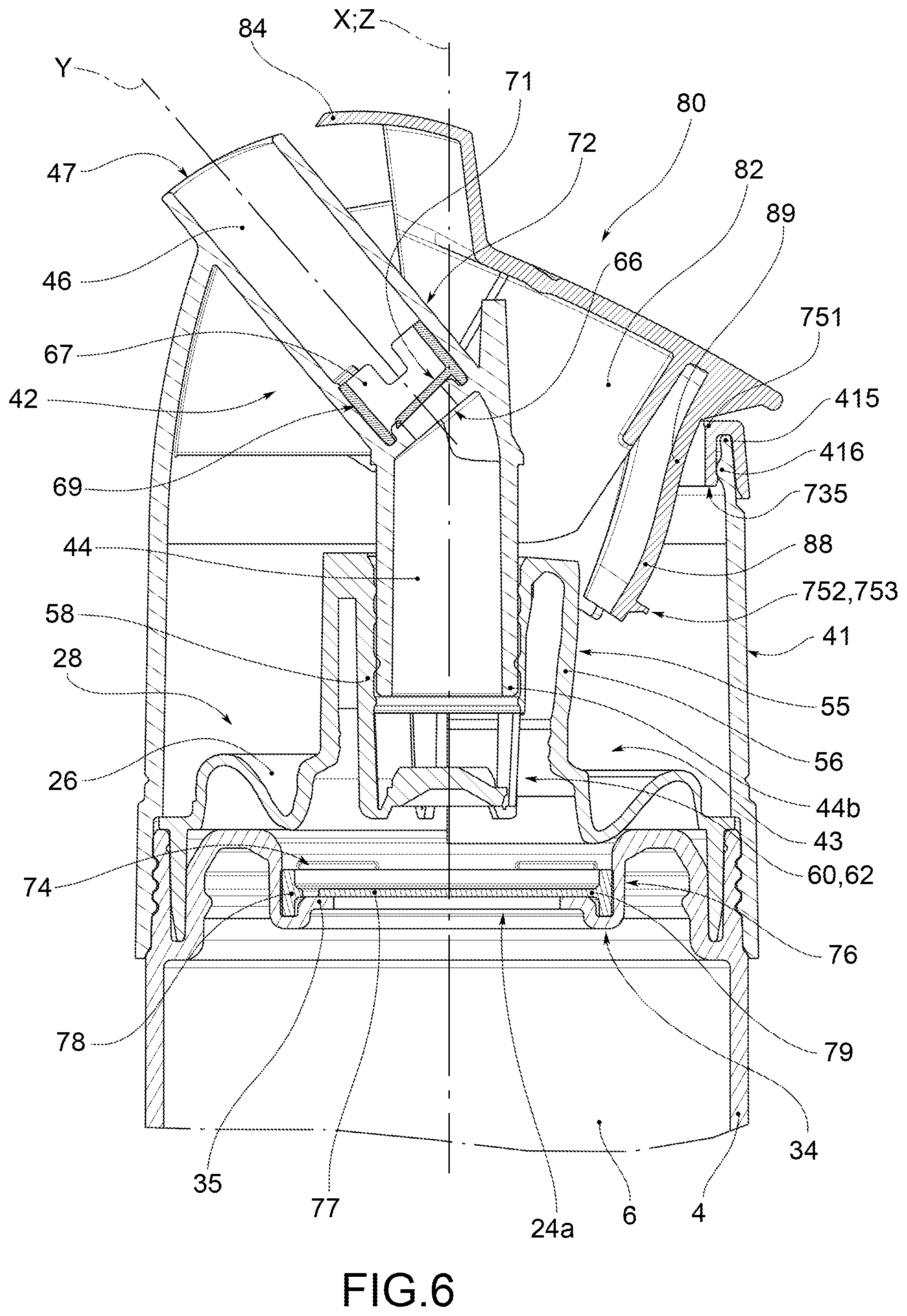 Patent US12564851 Figure 7 – Trigger-type dispensing head for a dispensing device for pasty products such as toothpastes