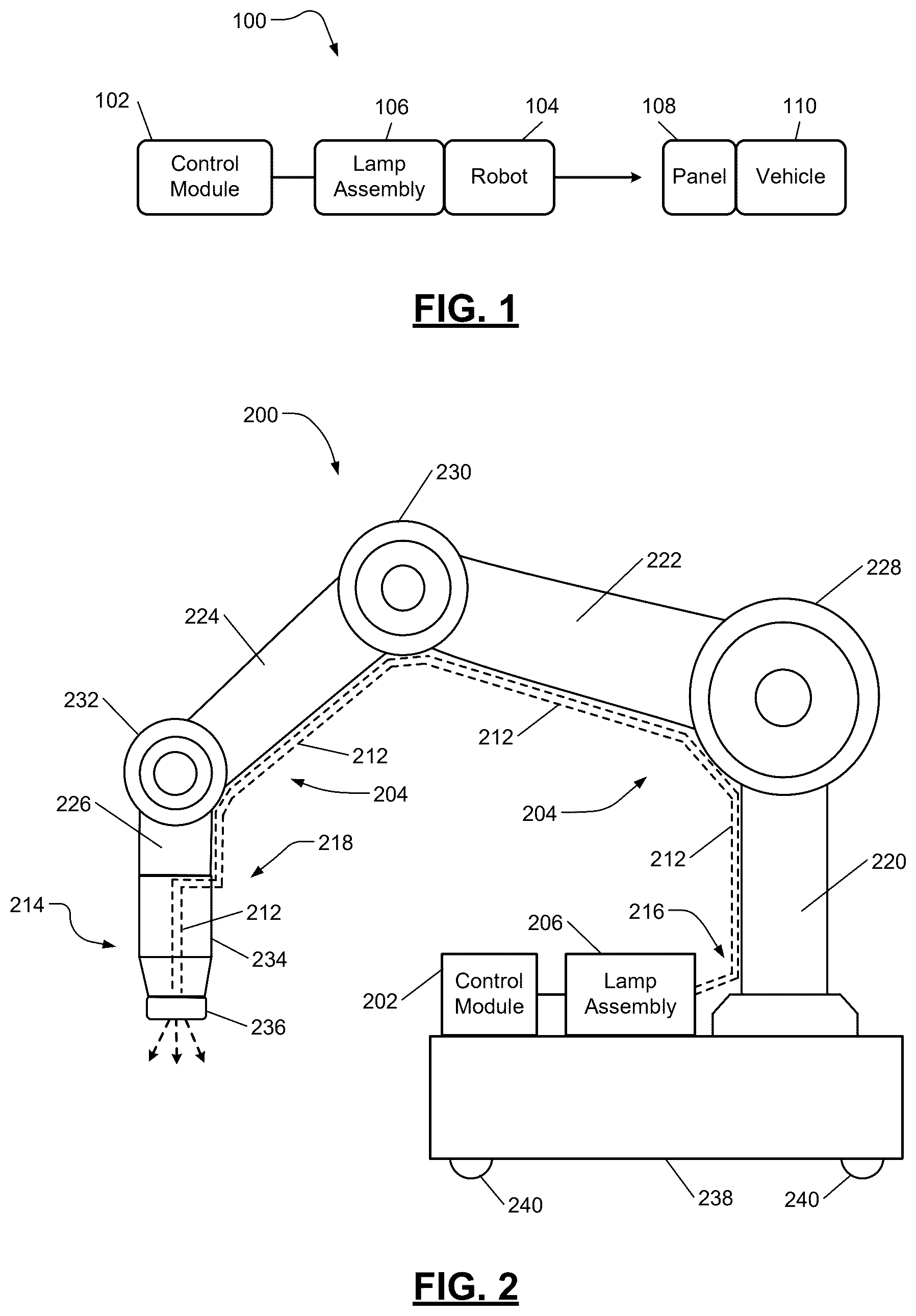 Patent US12564862 Figure 1 – Ultraviolet lighting systems with optical cables for curing paint