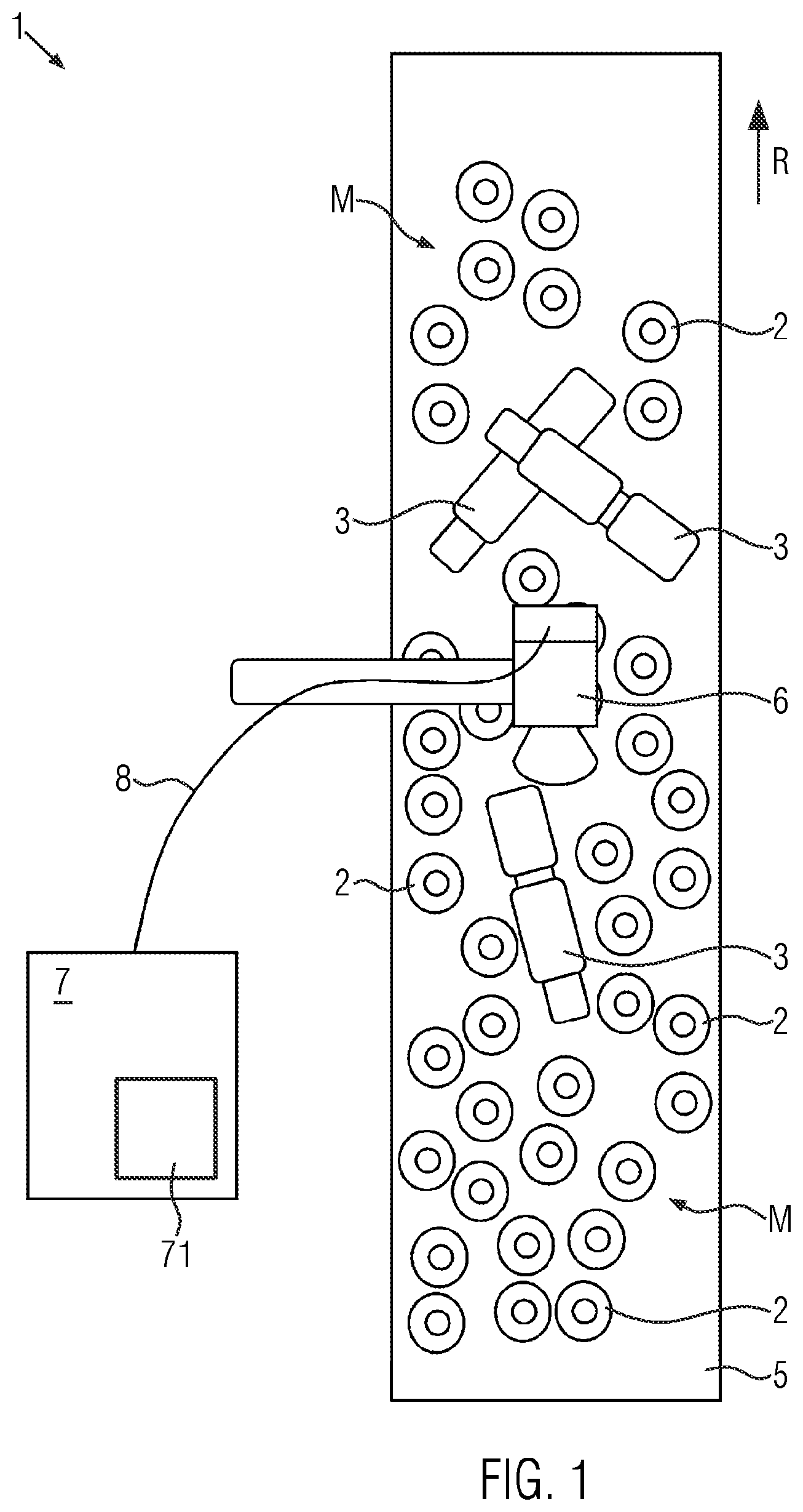 Patent US12564867 — Method and device for detecting containers which have fallen over and/or are damaged in a container mass flow — Figure 1