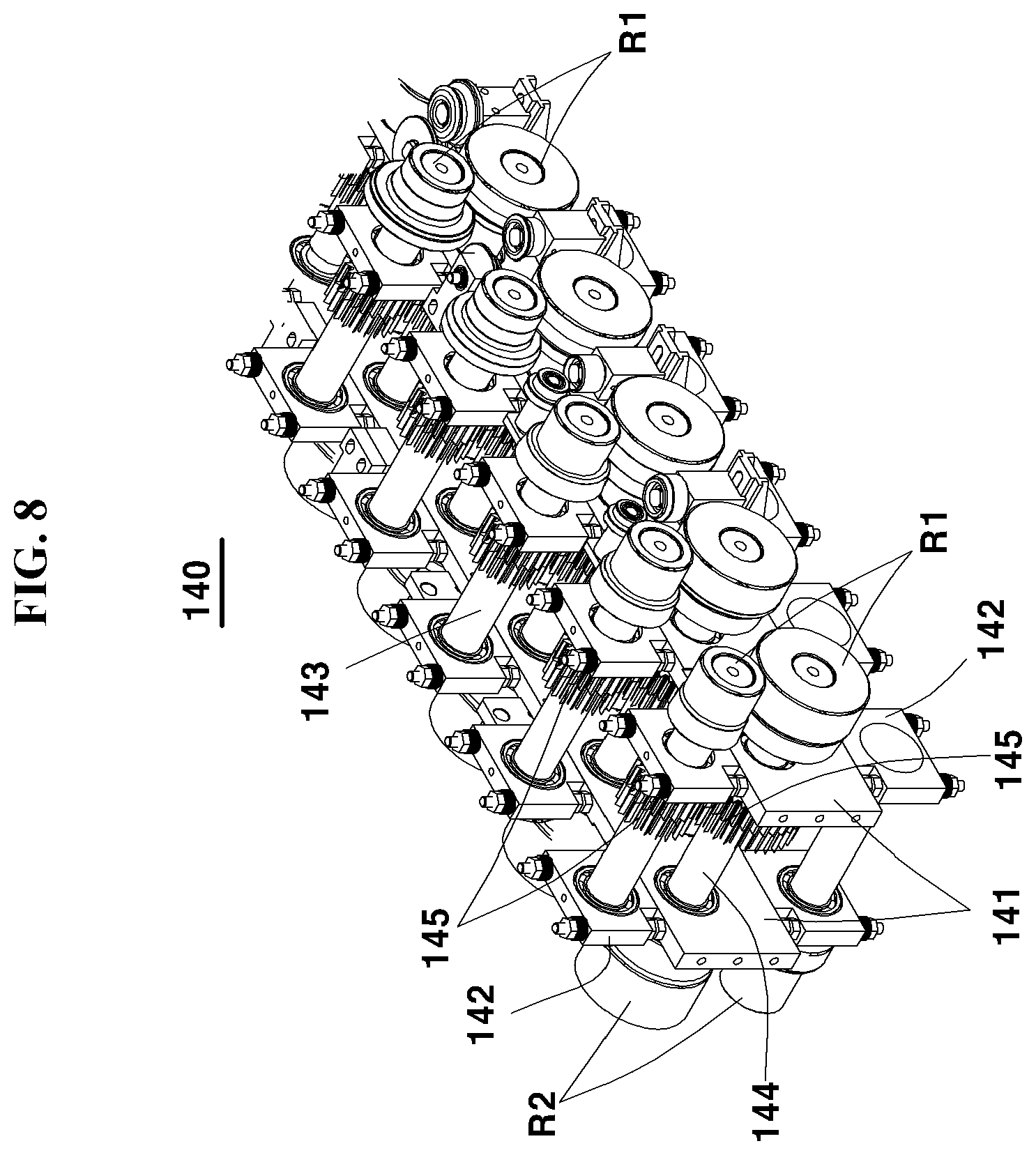 Patent US12564872 Figure 8 – Pocket flange forming device for duct