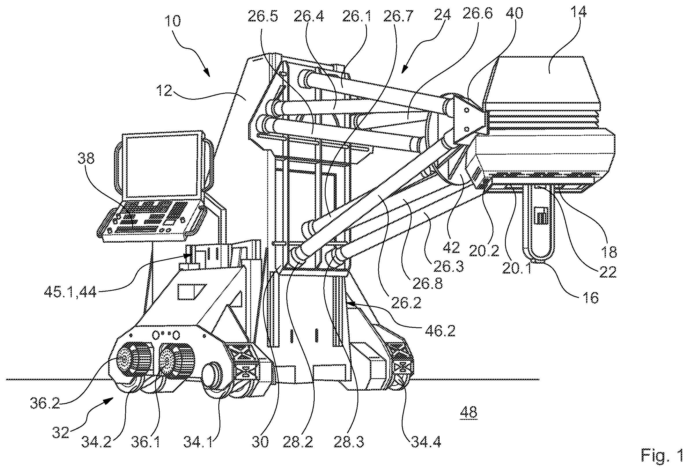 Patent US12564873 Figure 1 – Mobile machine tool