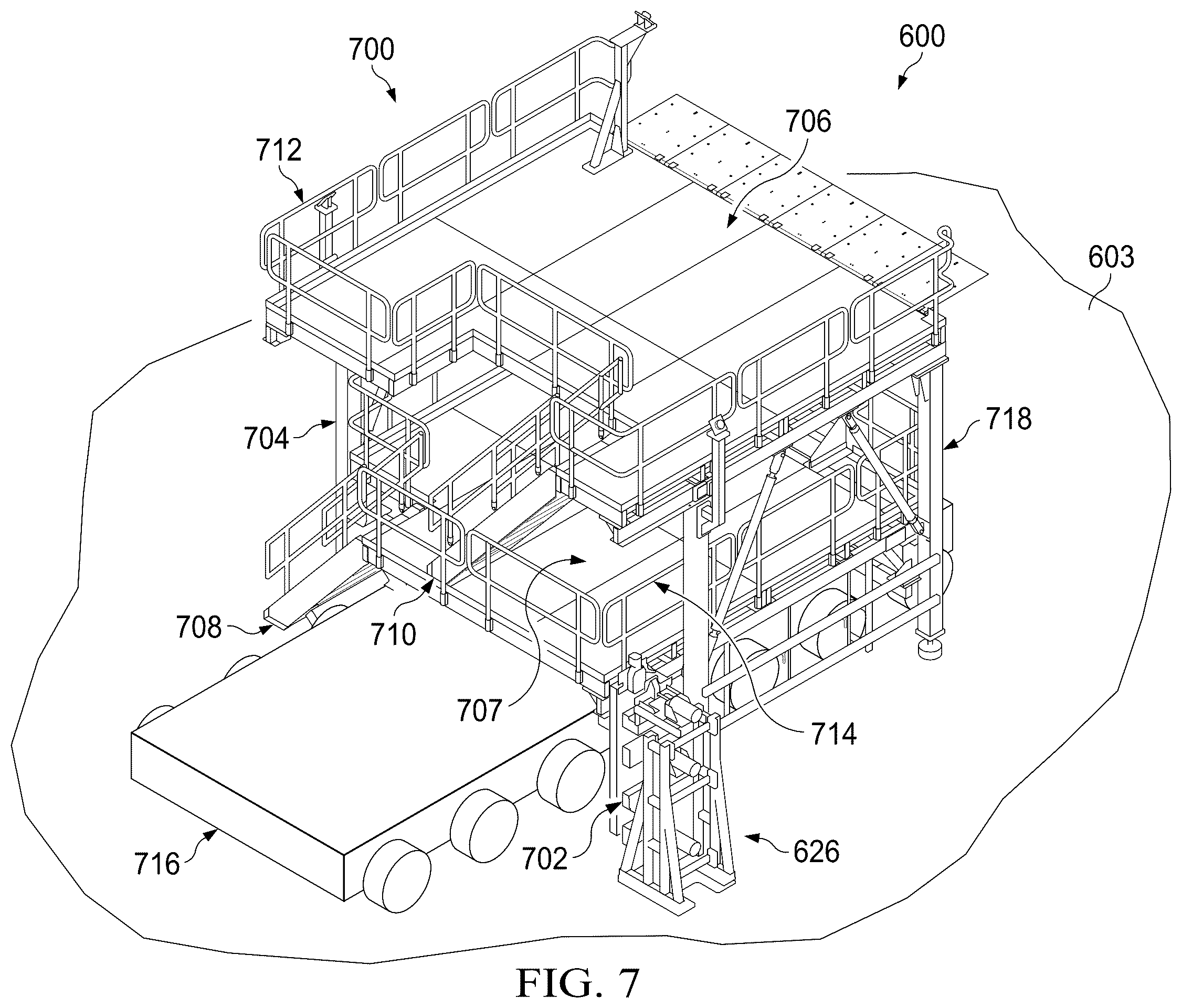 Patent US12564874 Figure 7 – Autonomous flexible manufacturing system for building a fuselage