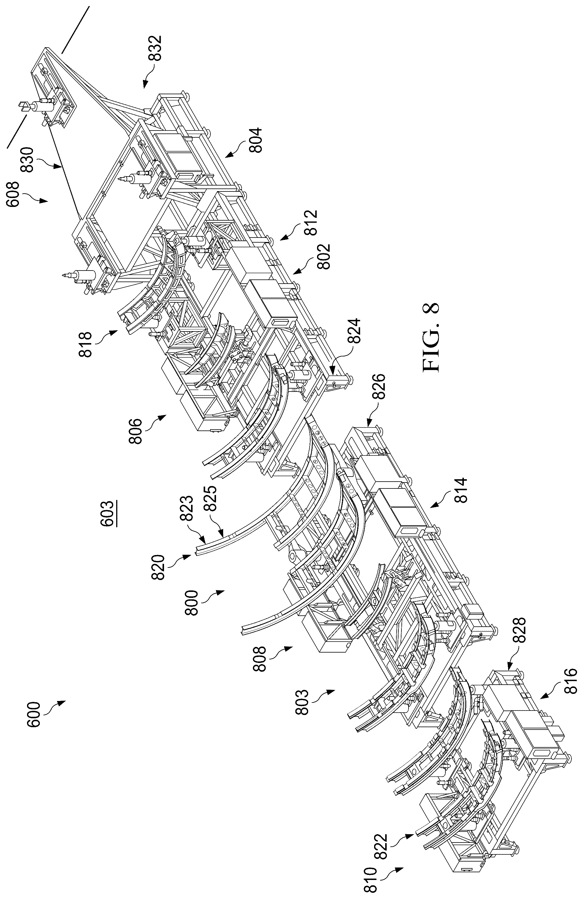 Patent US12564874 Figure 8 – Autonomous flexible manufacturing system for building a fuselage