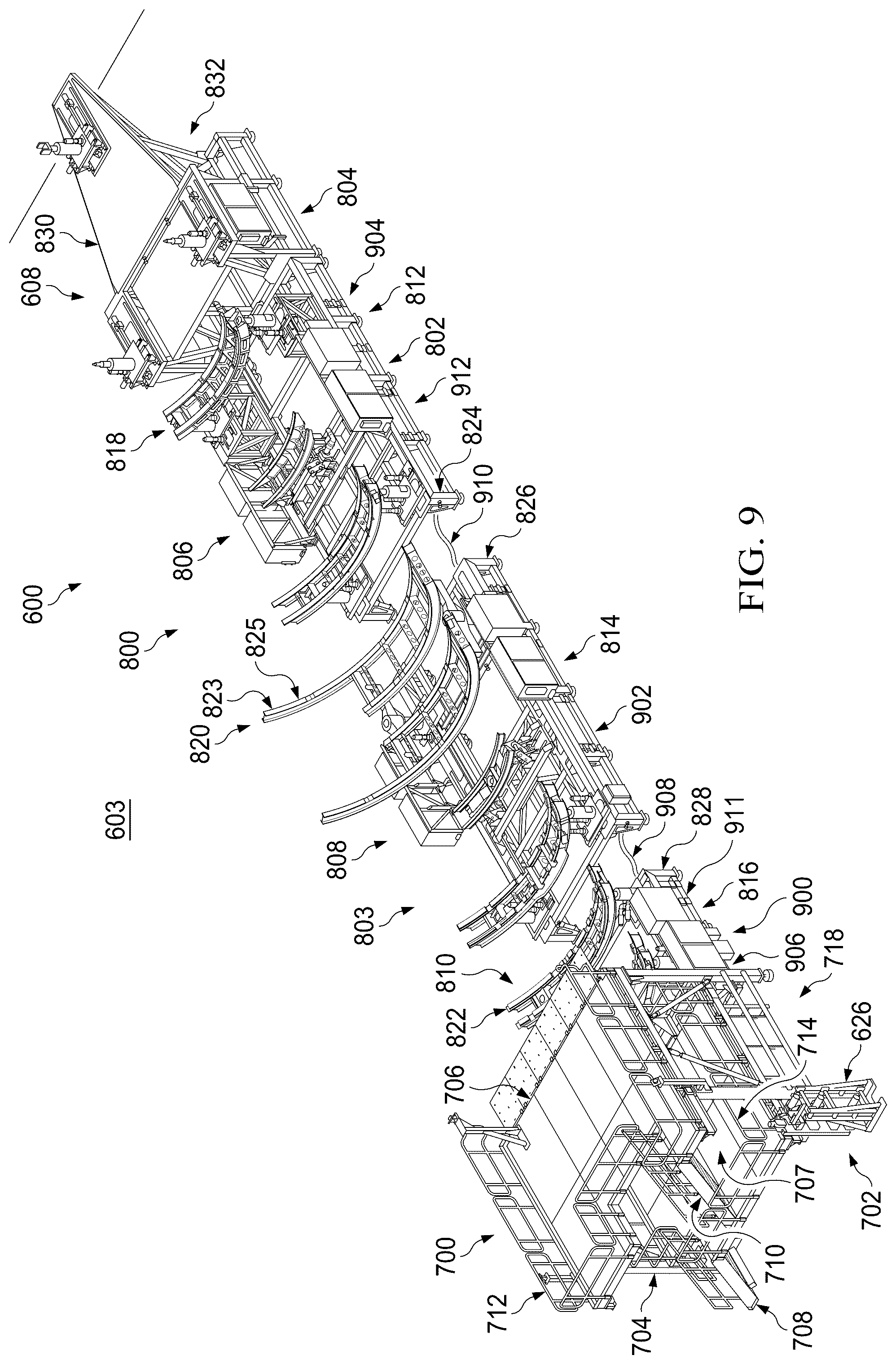 Patent US12564874 Figure 9 – Autonomous flexible manufacturing system for building a fuselage