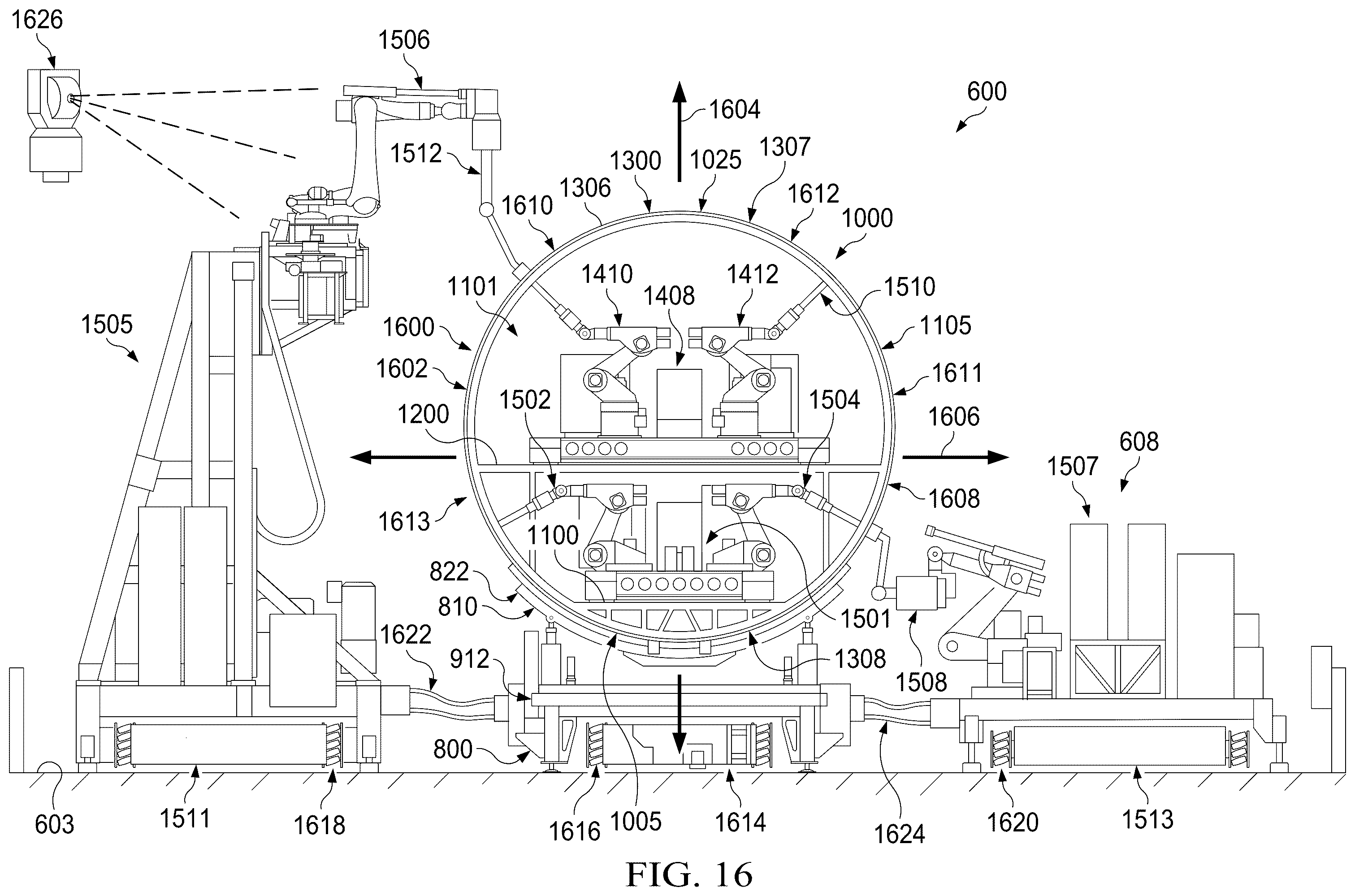 Patent US12564874 Figure 16 – Autonomous flexible manufacturing system for building a fuselage