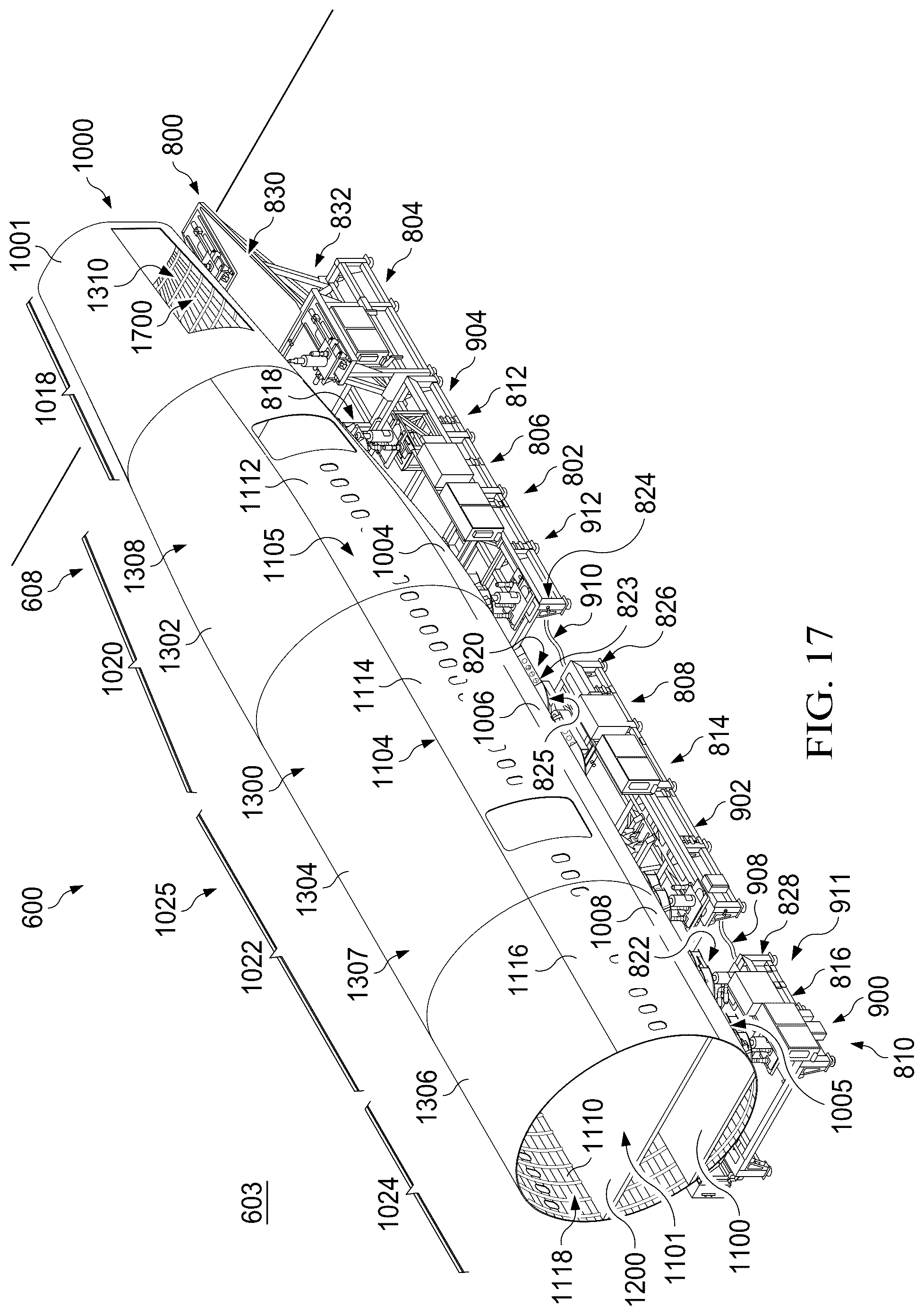 Patent US12564874 Figure 17 – Autonomous flexible manufacturing system for building a fuselage