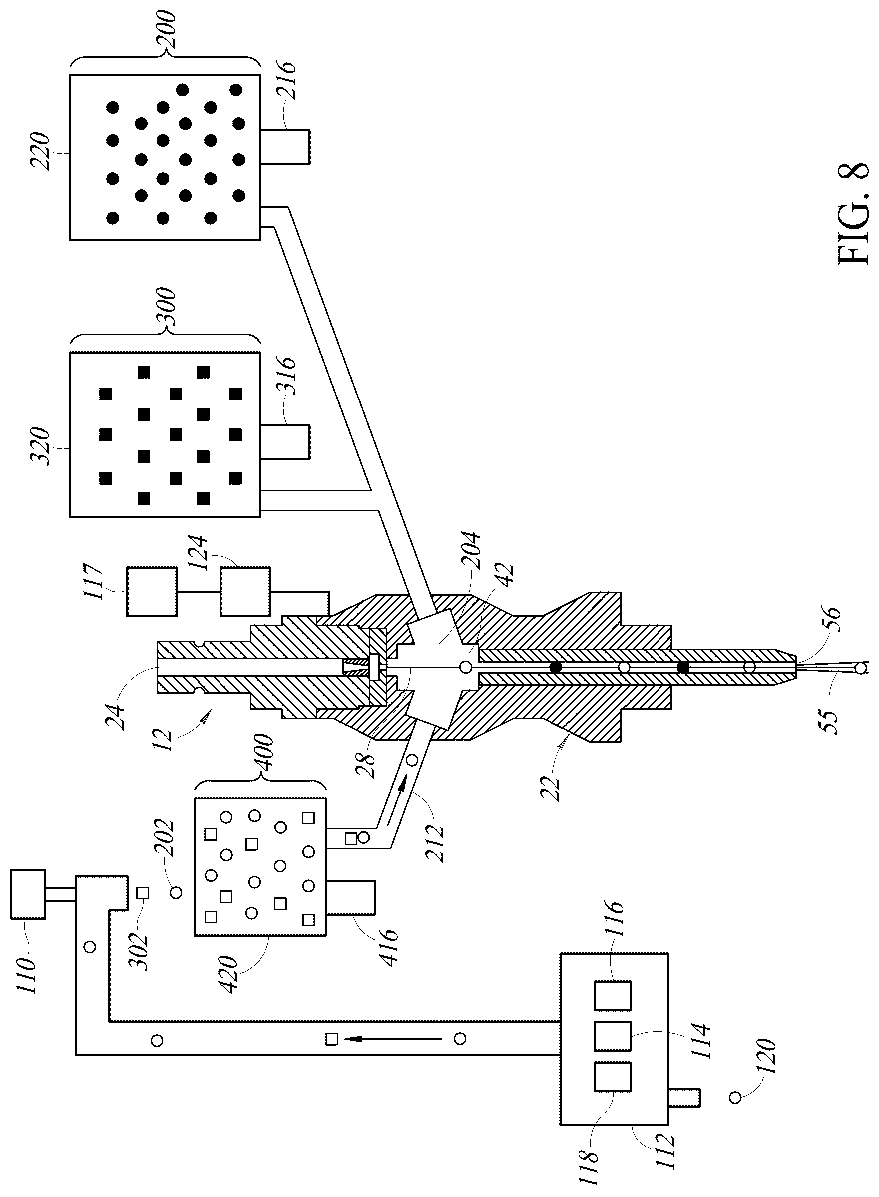 Patent US12564915 Figure 8 – Abrasive fluid jet with recycling system for abrasives and methods of use of same