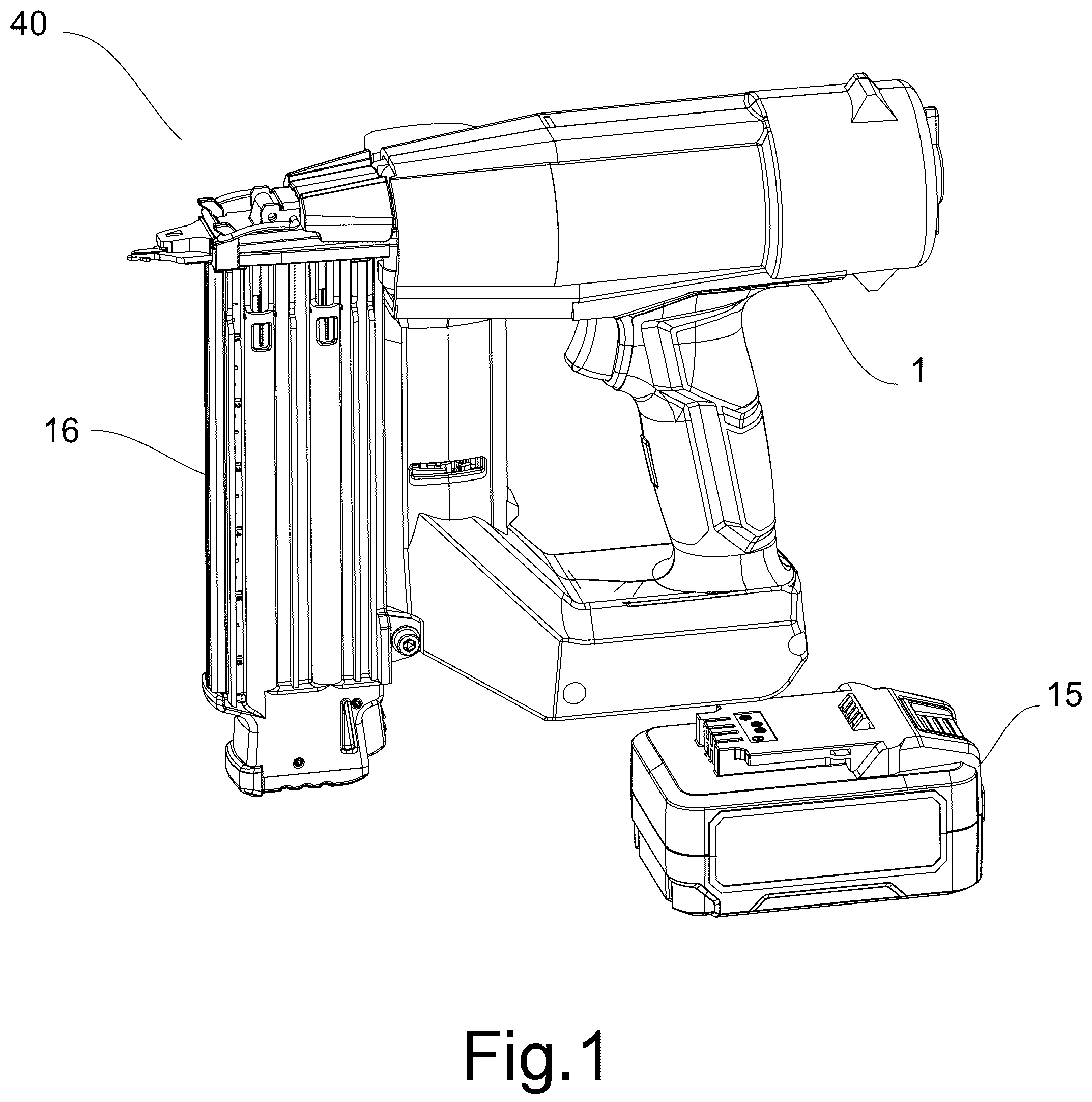 Patent US12564926 Figure 1 – Output energy adjustable gas spring fastener drive tool