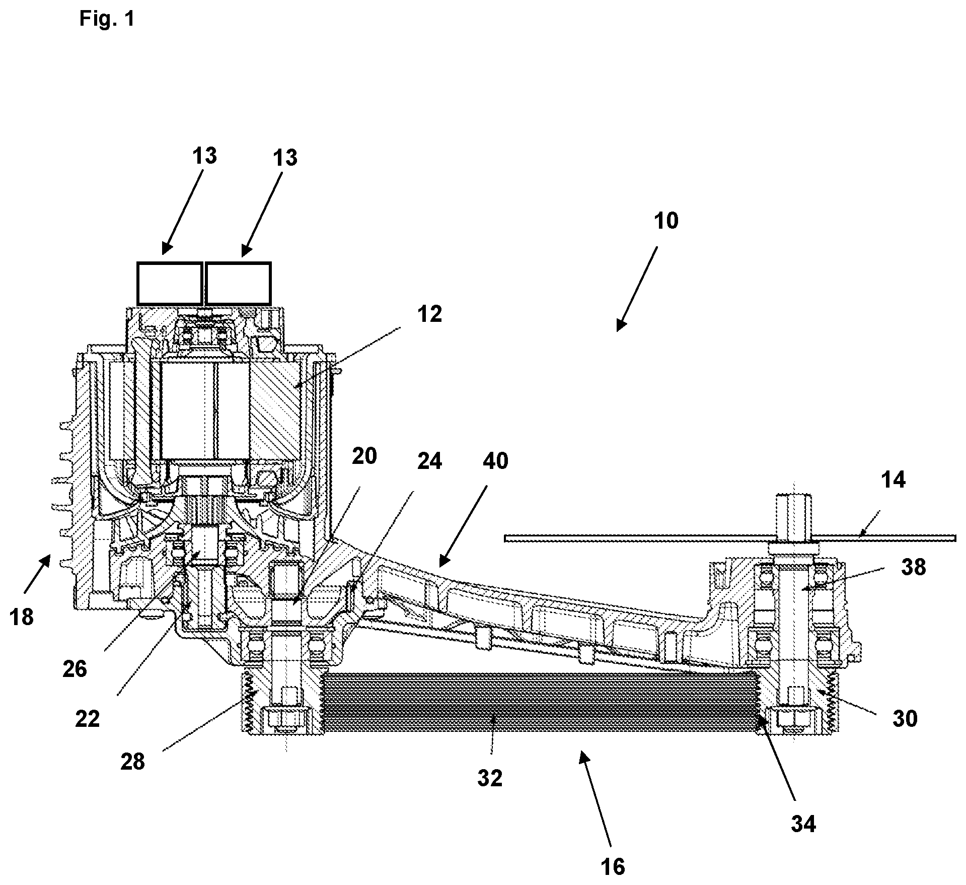 Patent US12564929 Figure 1 – Power tool having a first gear stage and a belt drive