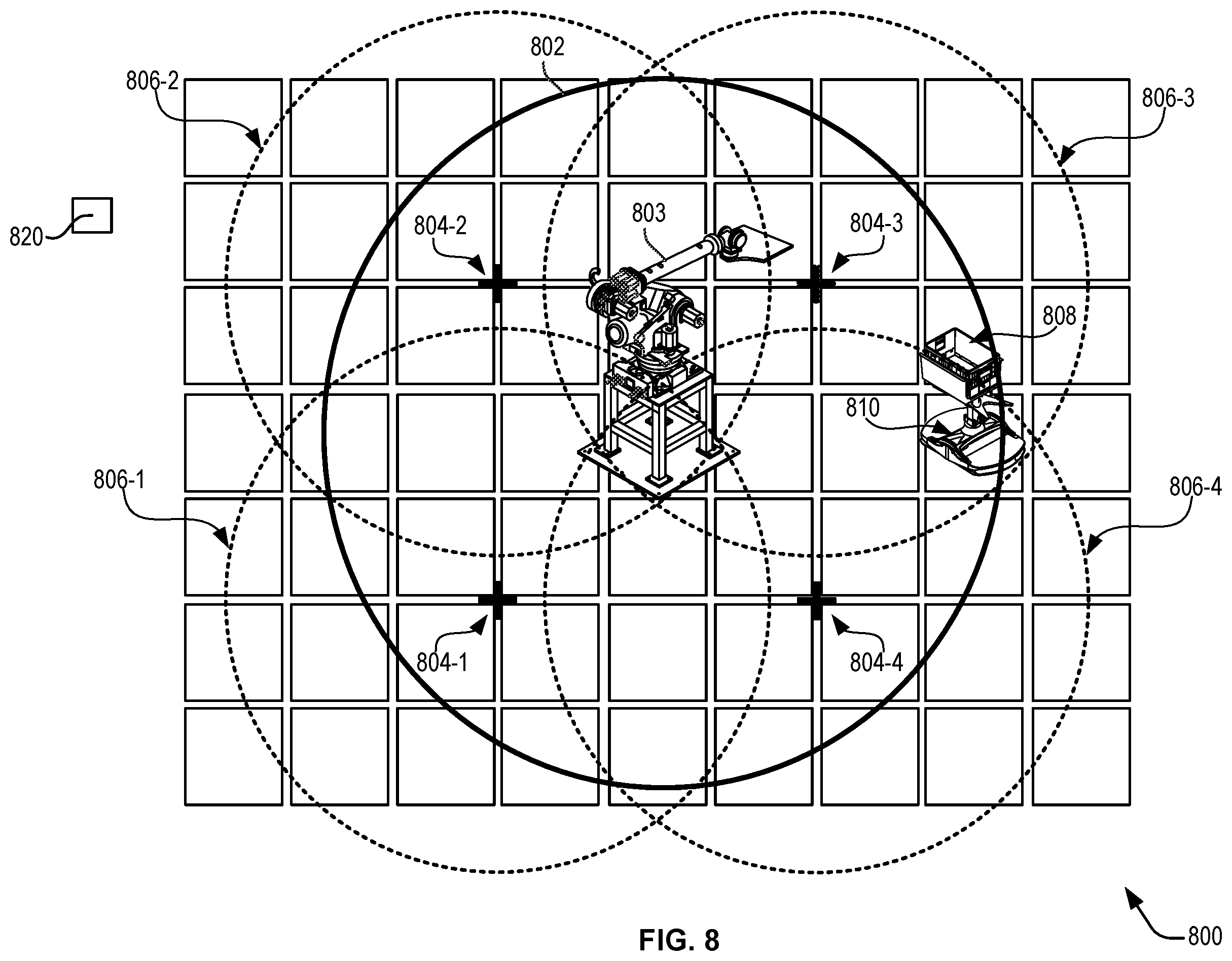 Patent US12564959 Figure 8 – Controlling robotic devices based on proximity detection