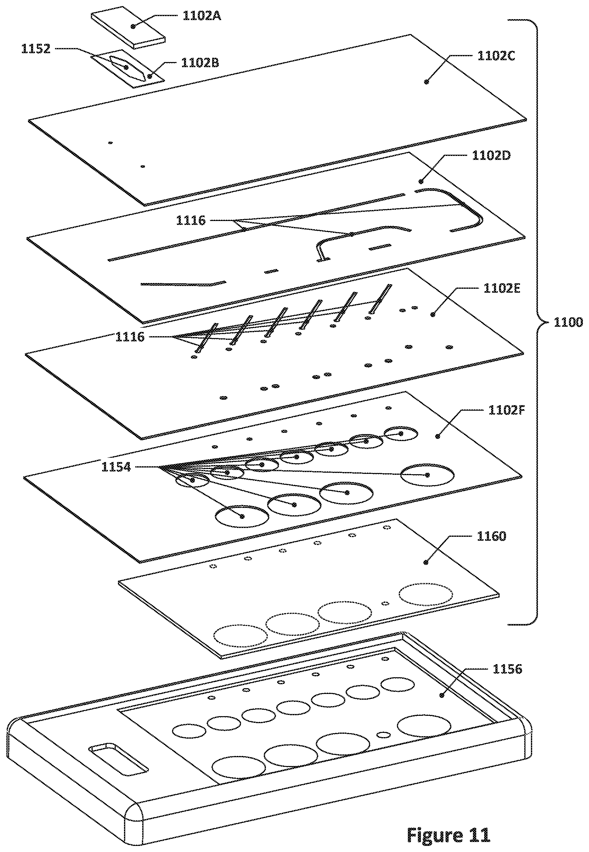 Patent US12564995 Figure 14 – Thermoformed, injection molded, and/or overmolded microfluidic structures and techniques for making the same