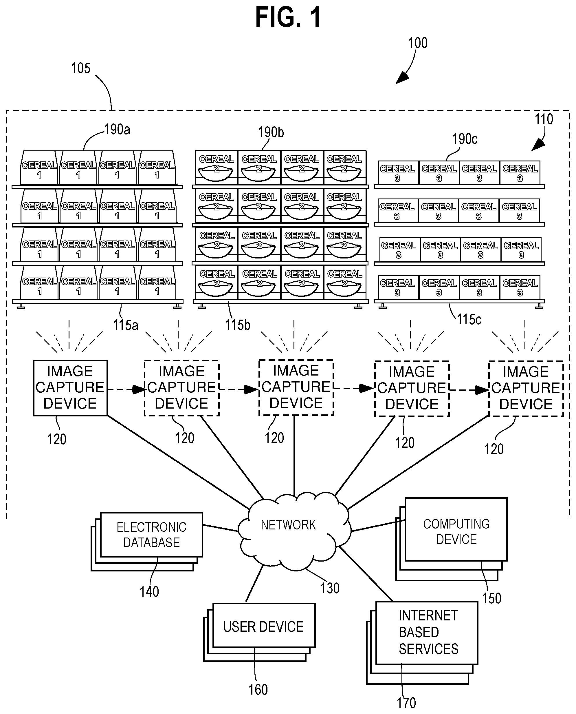 Patent US12567167 — Systems and methods for analyzing depth in images obtained in product storage facilities to detect outlier items — Figure 1