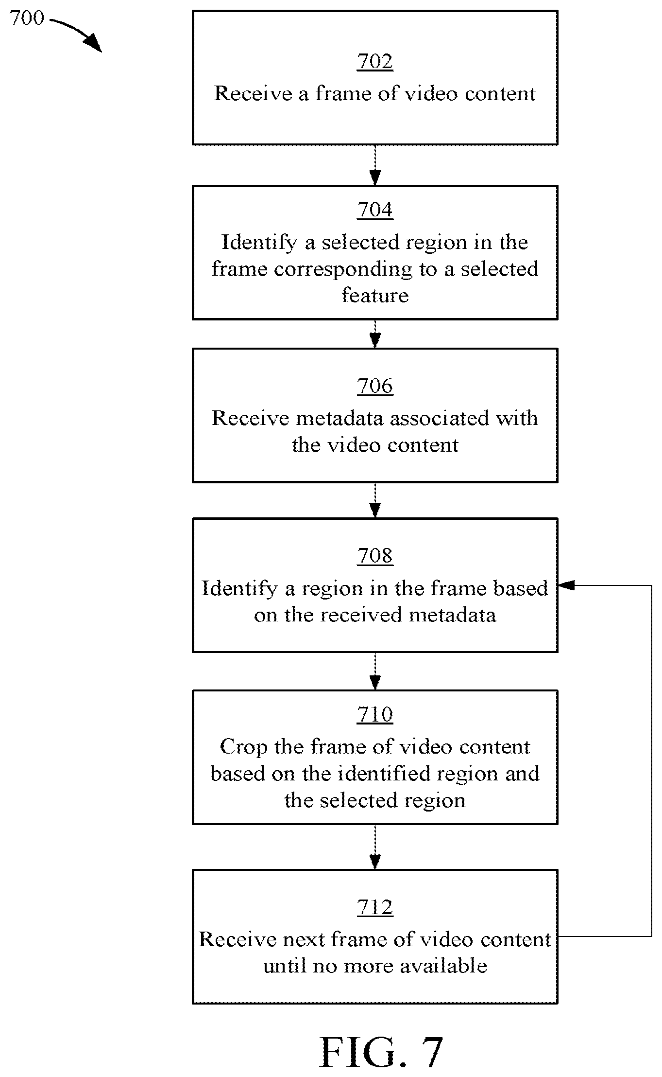 Patent US12567225 Figure 10 – Method for converting landscape video to portrait mobile layout using a selection interface
