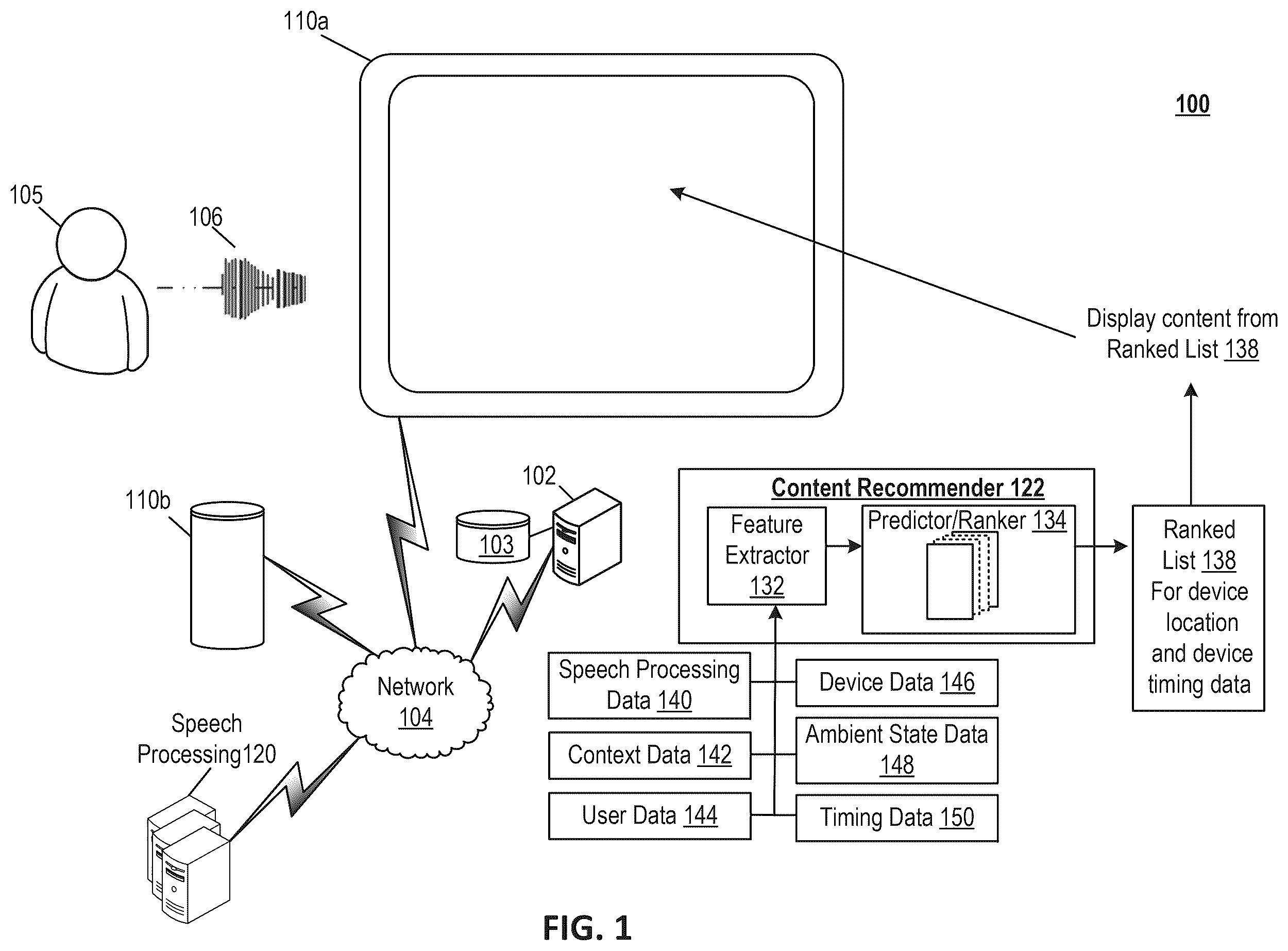 Patent US12567416 Figure 1 – Ambient device state content display