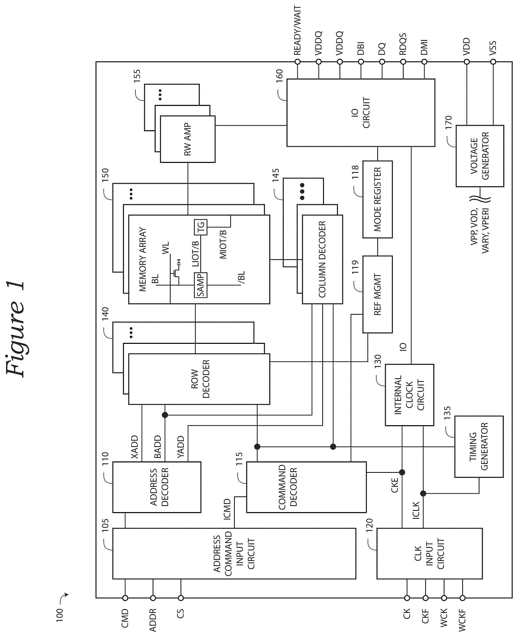 Patent US12567457 Figure 1 – Memory devices and systems configured to communicate a delay signal and methods for operating the same