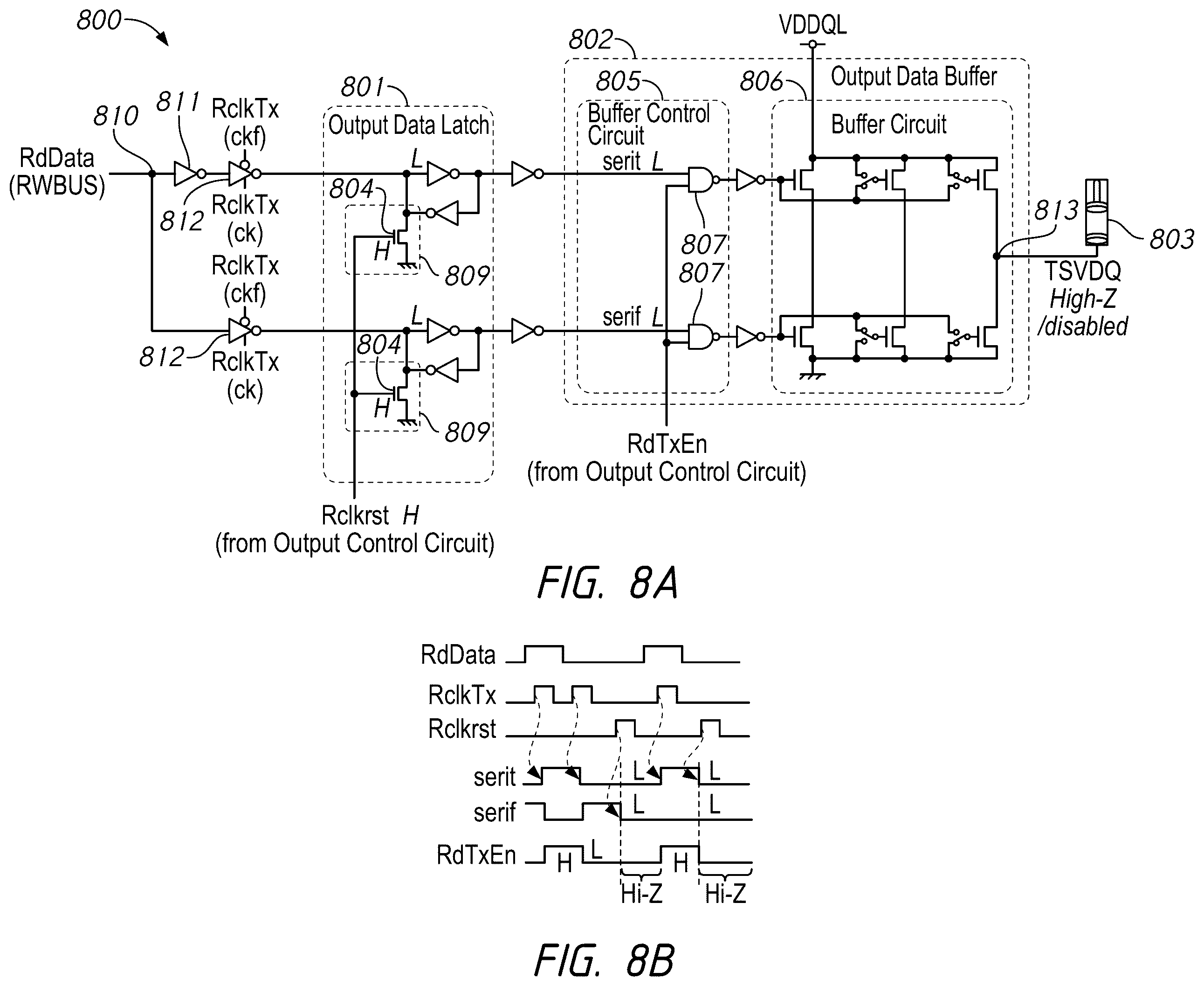 Patent US12567459 Figure 8 – Apparatus for TSV data output control in multiple core dies