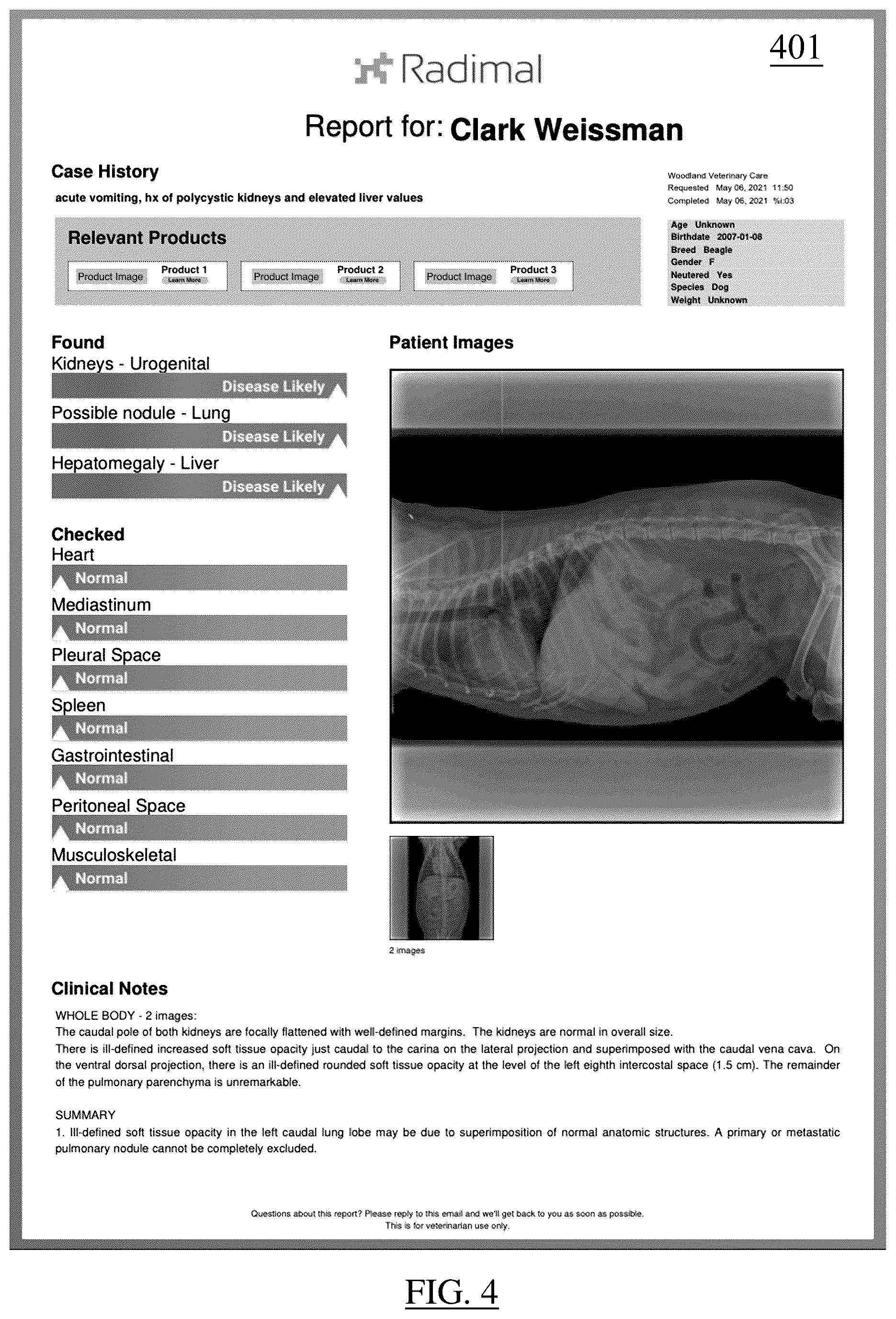 Patent US12567490 Figure 4 – Deep-learning-based medical image interpretation system for animals