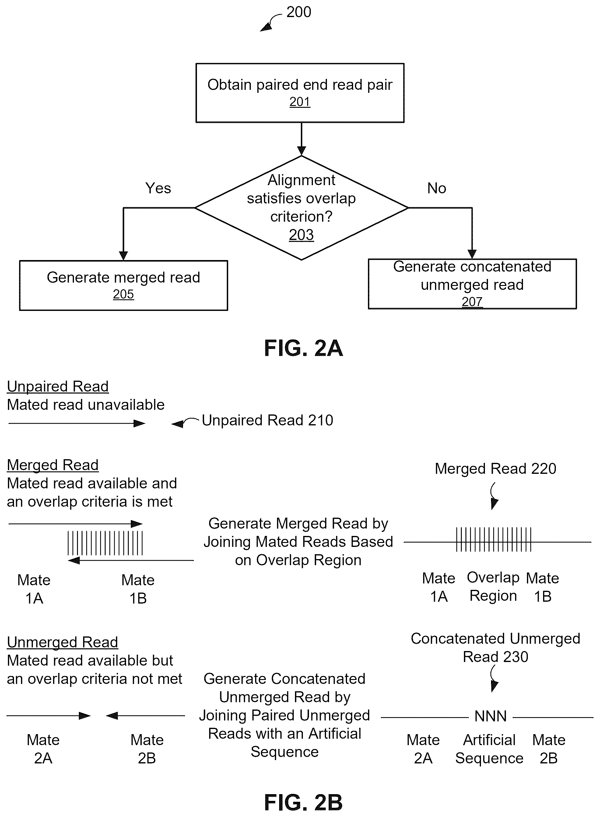 Patent US12567492 Figure 2 – Genetic variant detection based on merged and unmerged reads