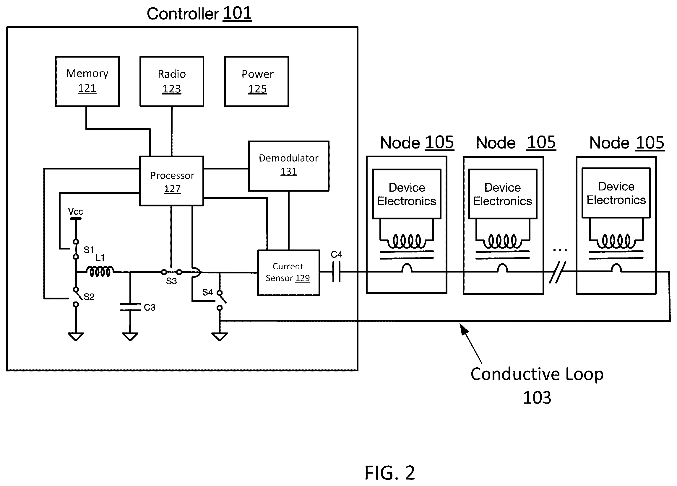 Patent US12567537 Figure 2 – Inductive power and communications bus