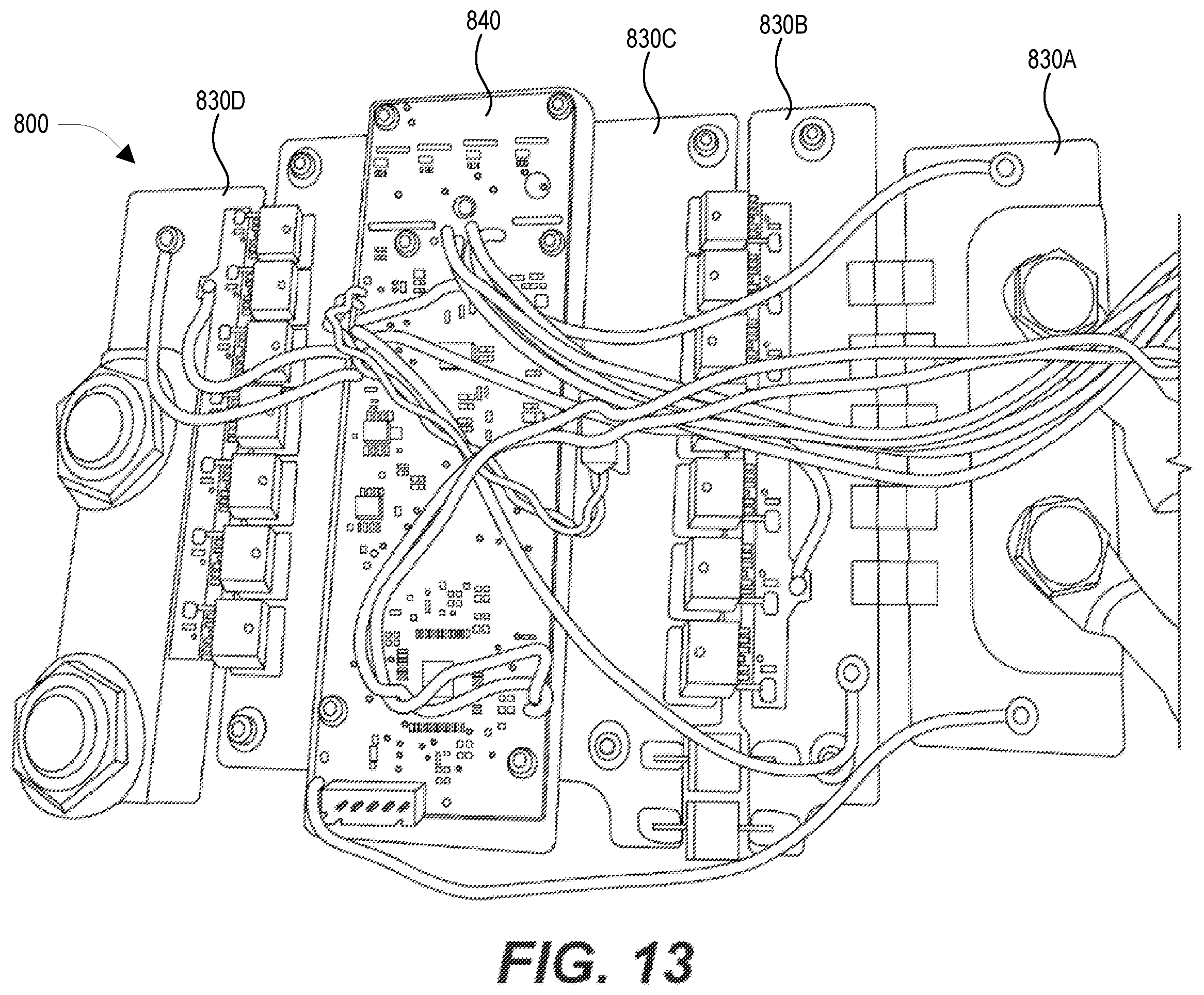 Patent US12567607 Figure 13 – Lithium-ion battery management system (BMS) having compact heat sinking arrangement, lithium-ion battery having BMS with compact heat sinking arrangement, and method of making BMS with compact heat sinking arrangement