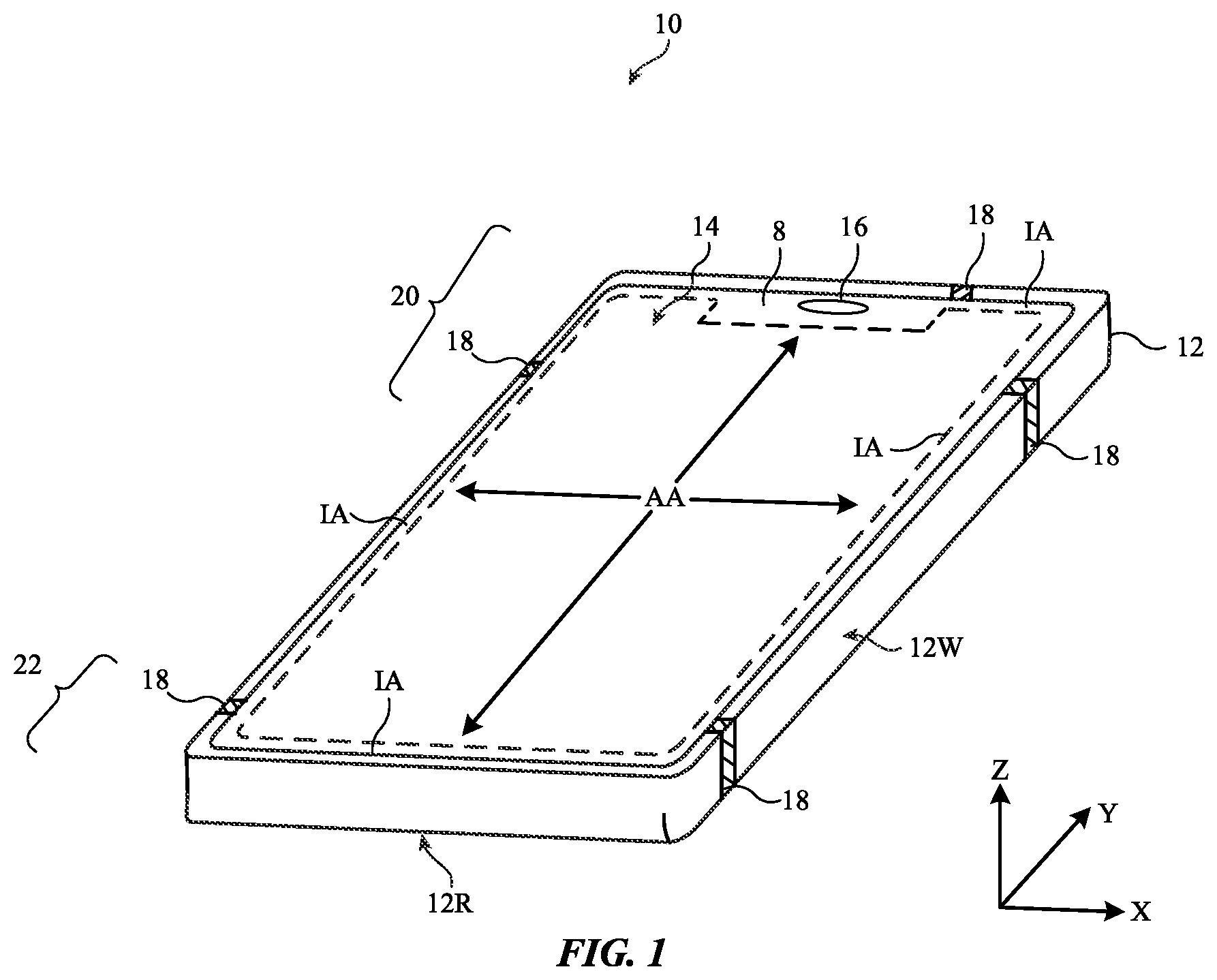 Patent US12567673 — Electronic device having stacked-patch antenna with floating ground via — Figure 1
