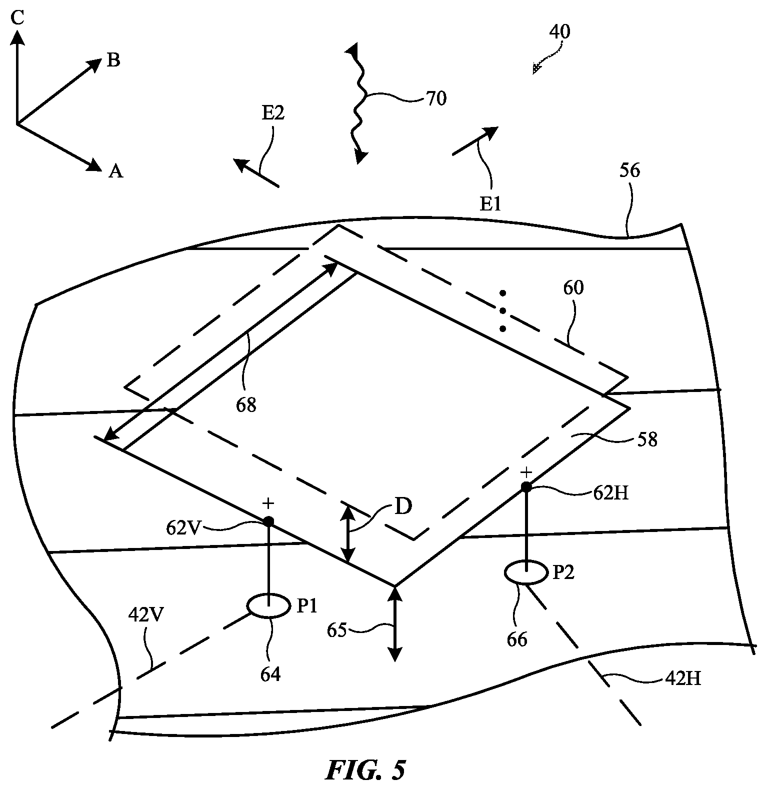 Patent US12567673 Figure 5 – Electronic device having stacked-patch antenna with floating ground via