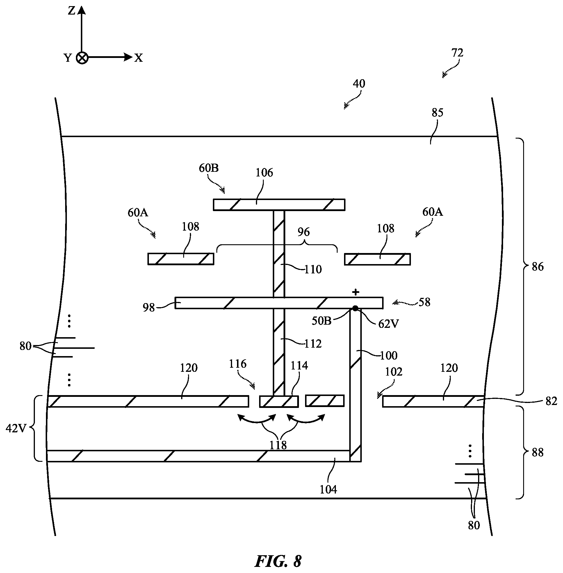 Patent US12567673 Figure 8 – Electronic device having stacked-patch antenna with floating ground via