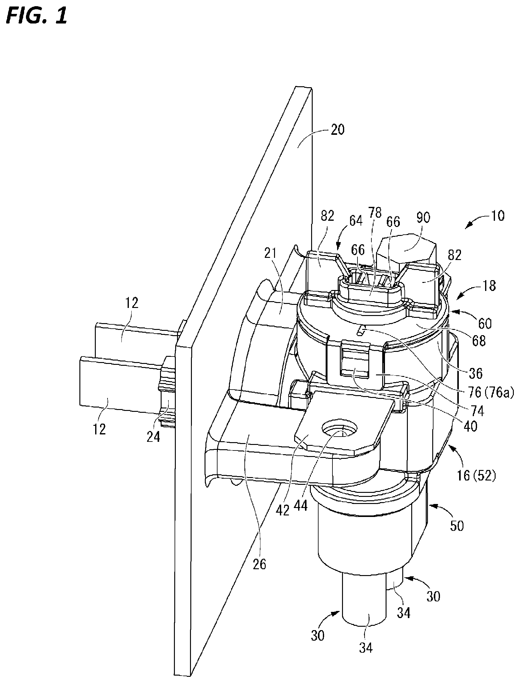 Patent US12567692 Figure 1 – Connector with contact pressure applying component