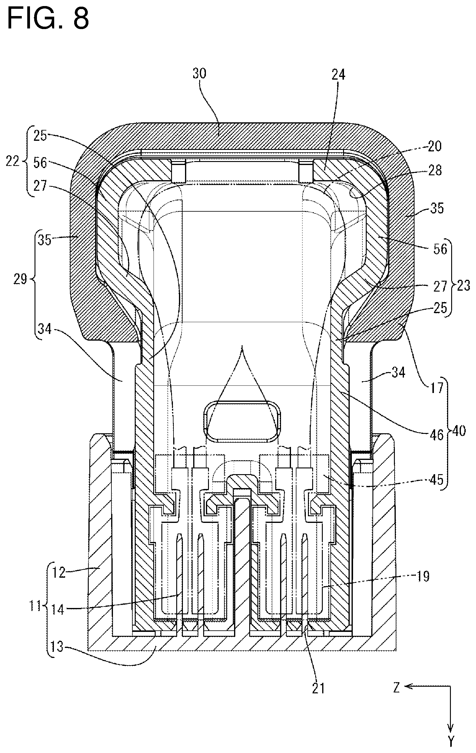 Patent US12567702 Figure 8 – Lever-type connector