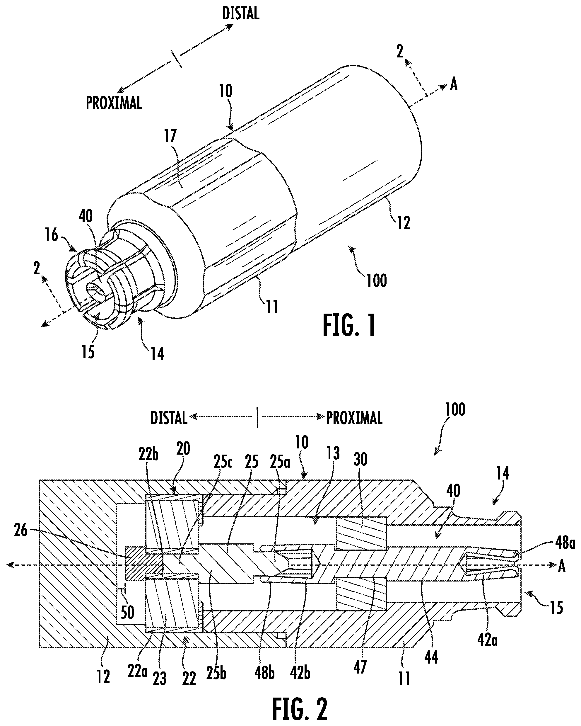 Patent US12567707 — Devices, assemblies, and methods for terminating coaxial radiofrequency ports — Figure 1