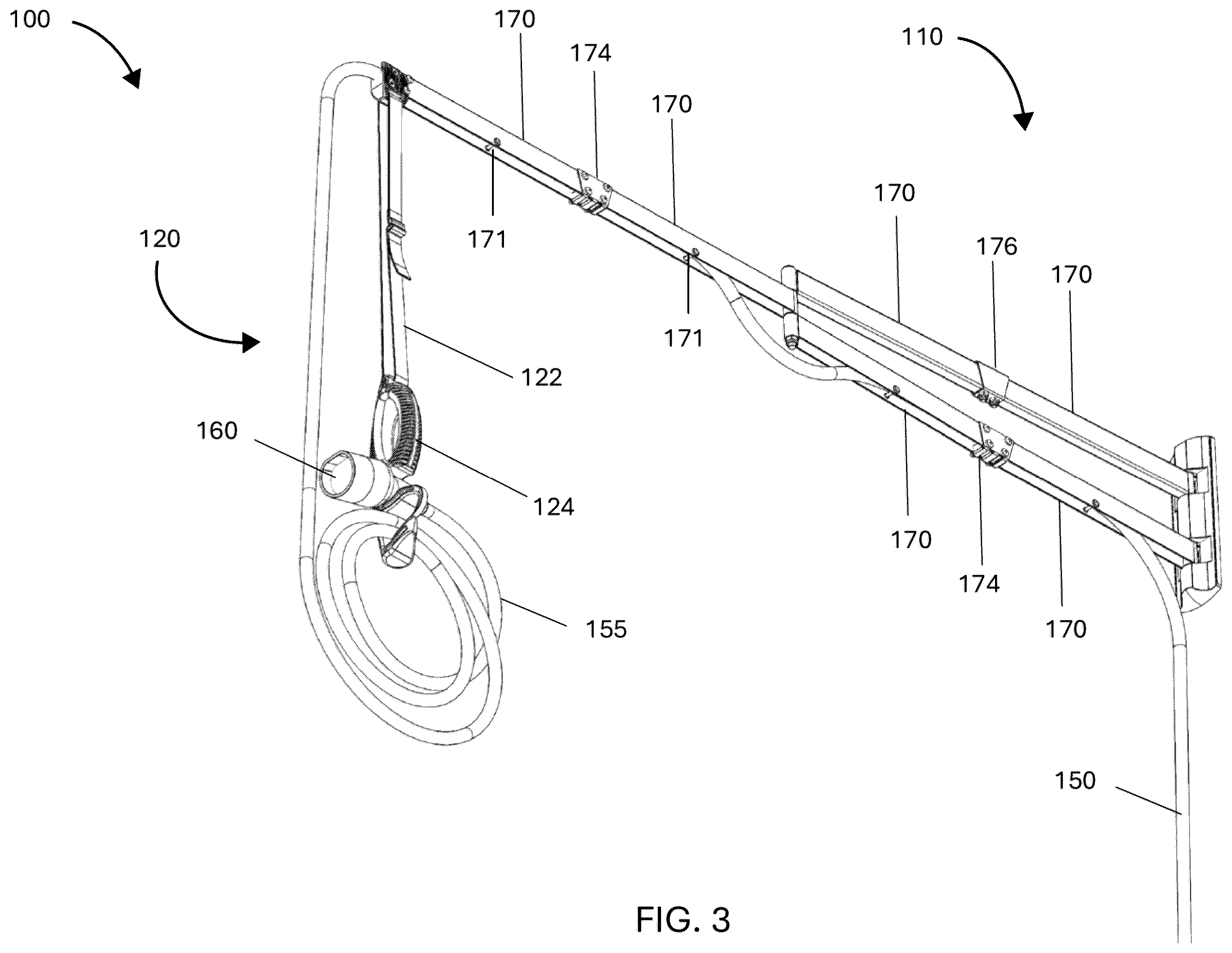 Patent US12567730 Figure 3 – Modular charging cable support arm